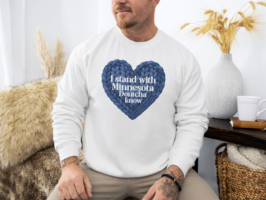 I stand with Minnesota Sweatshirt | Blue Knit Heart Design