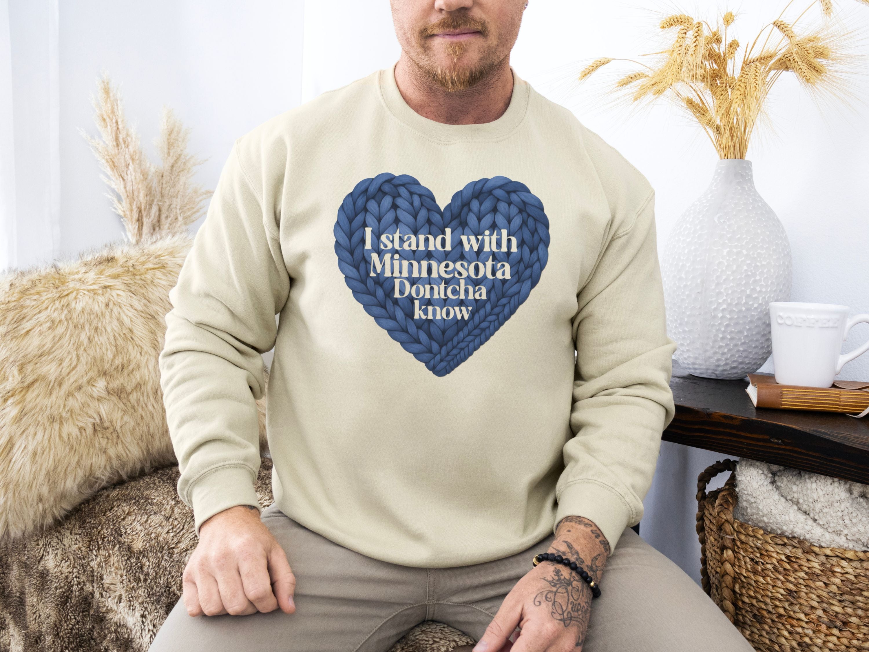 I stand with Minnesota Sweatshirt | Blue Knit Heart Design