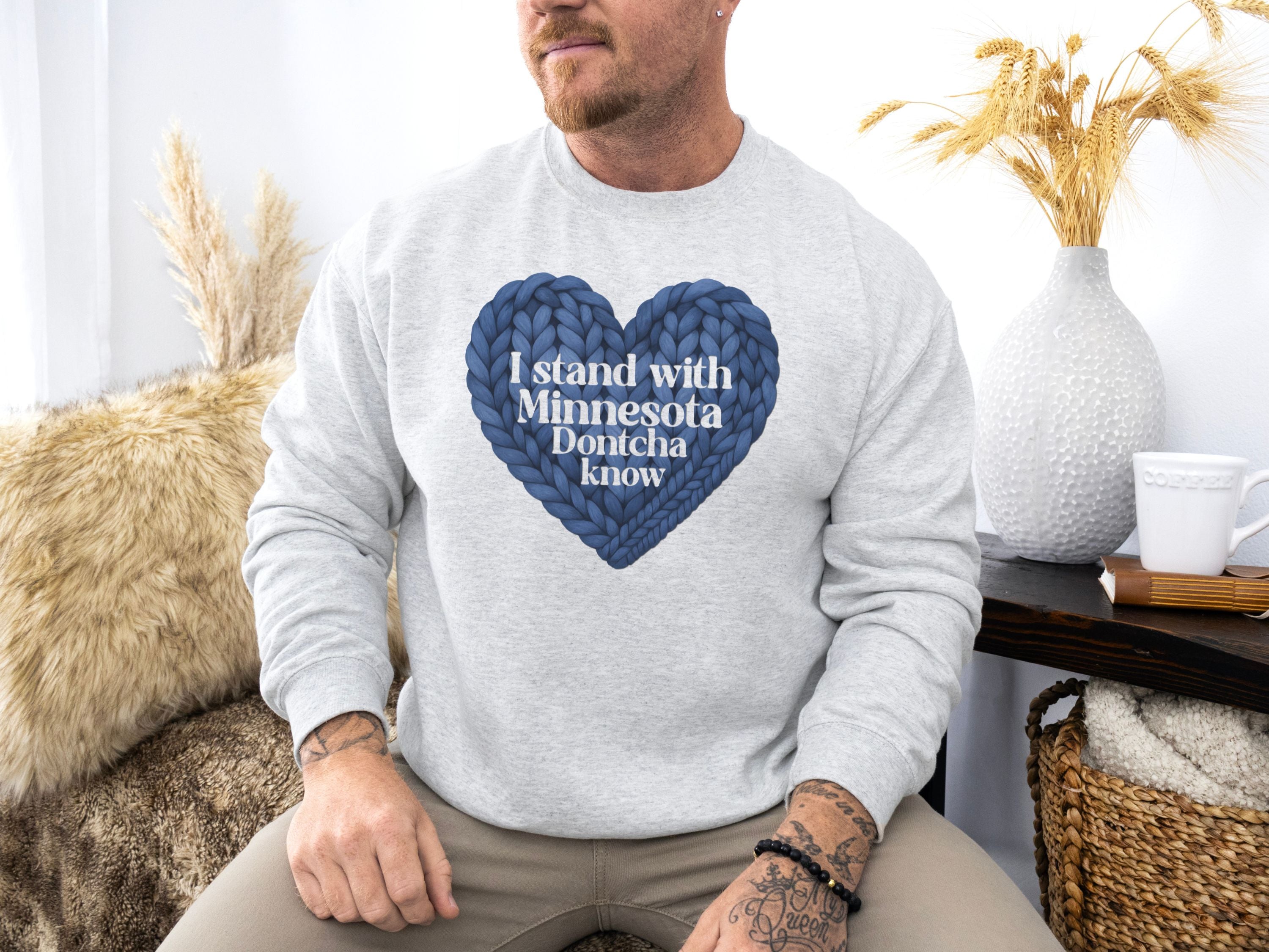 I stand with Minnesota Sweatshirt | Blue Knit Heart Design