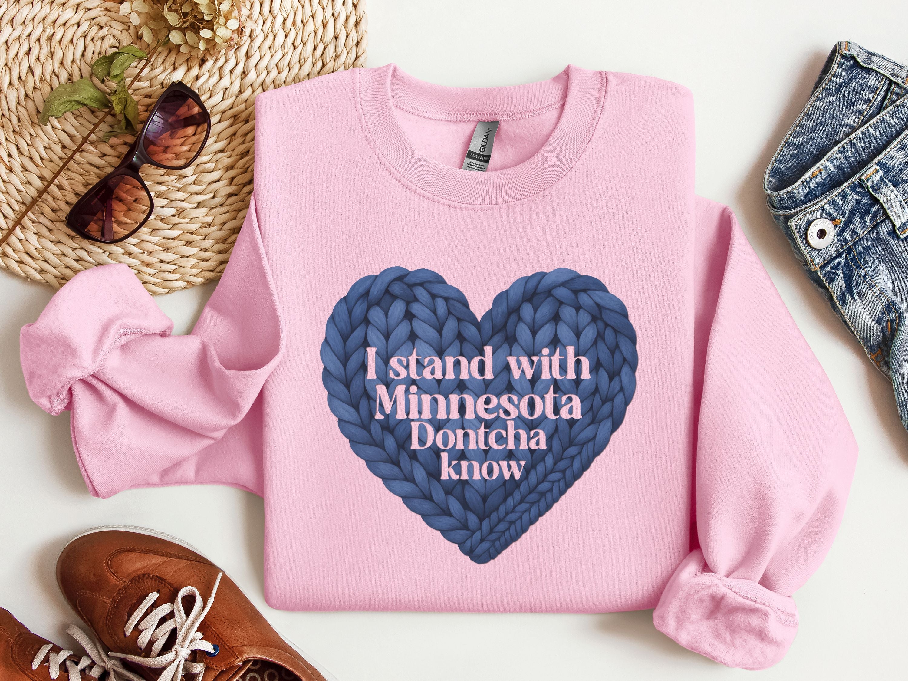 I stand with Minnesota Sweatshirt | Blue Knit Heart Design