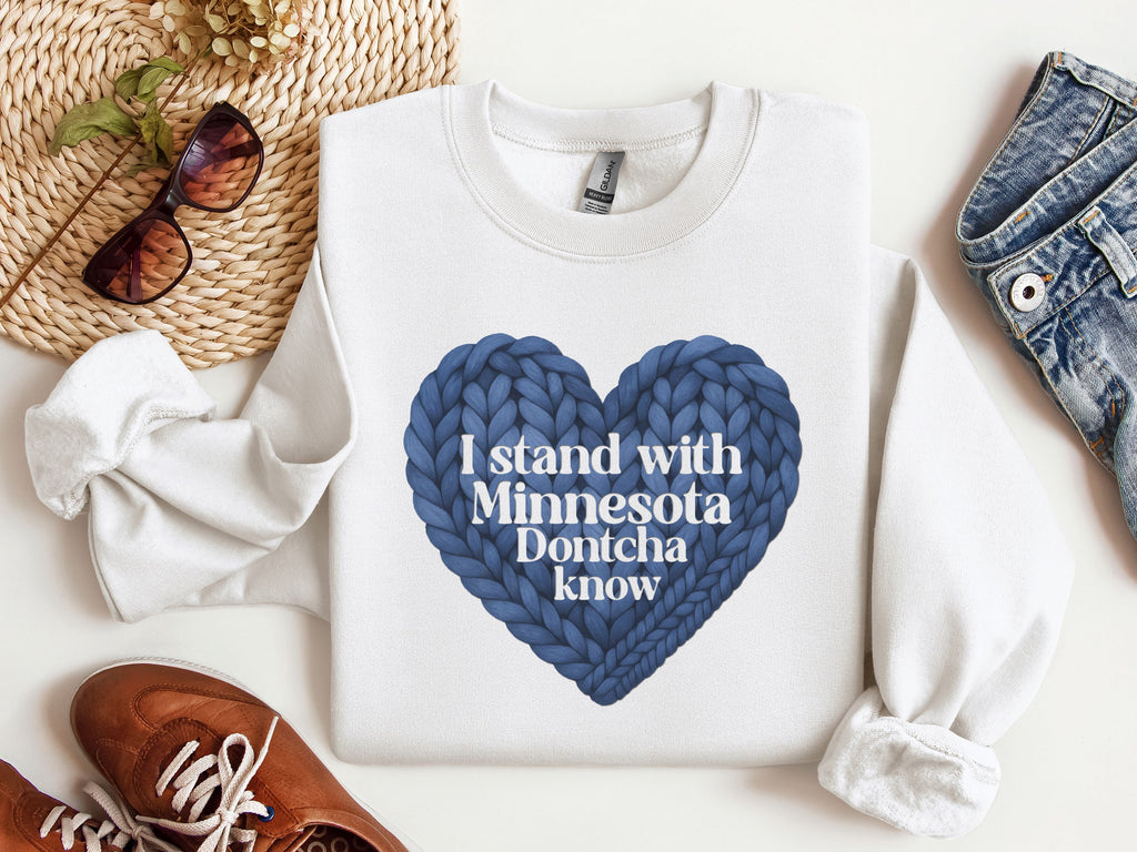 I stand with Minnesota Sweatshirt | Blue Knit Heart Design