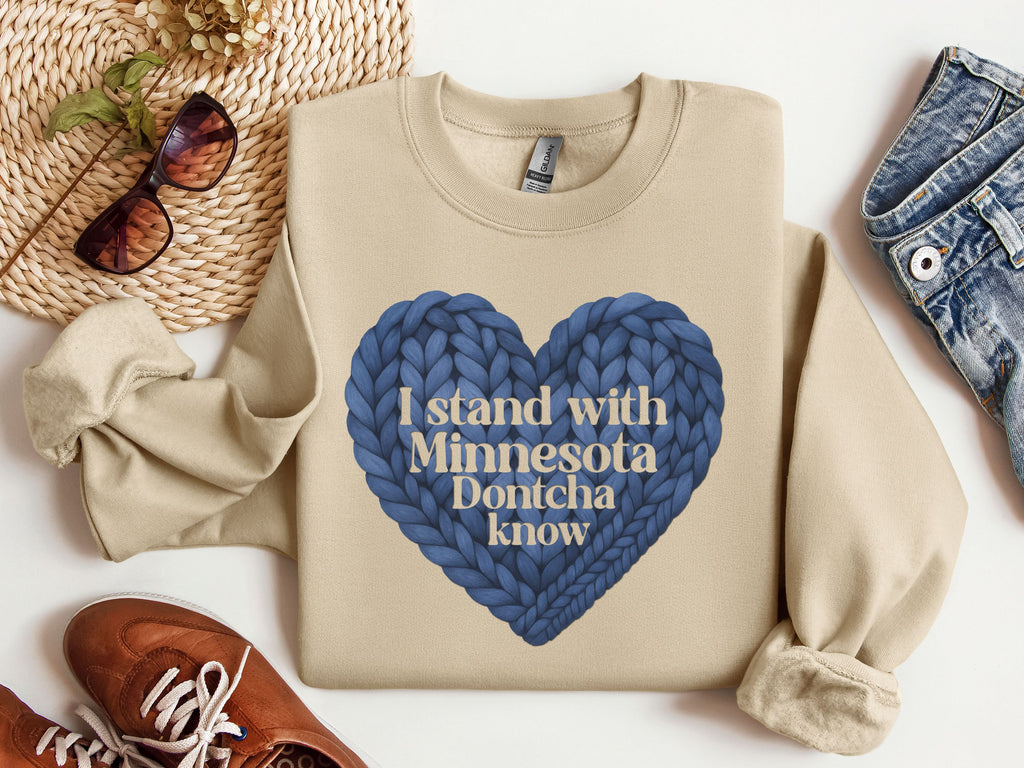 I stand with Minnesota Sweatshirt | Blue Knit Heart Design