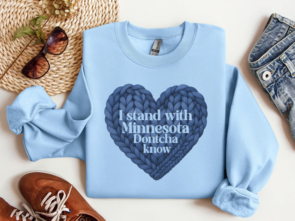 I stand with Minnesota Sweatshirt | Blue Knit Heart Design