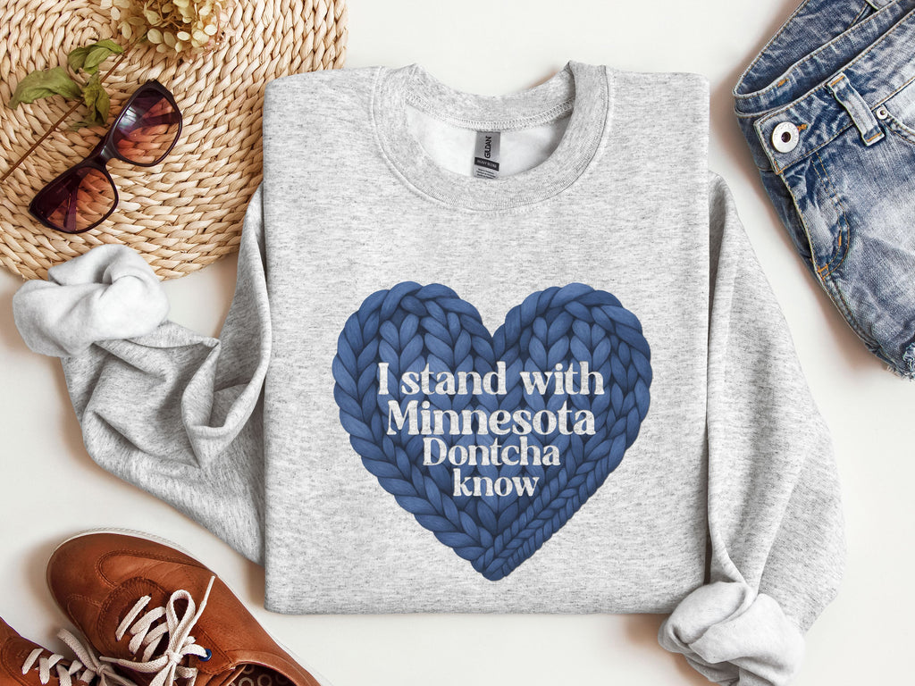I stand with Minnesota Sweatshirt | Blue Knit Heart Design