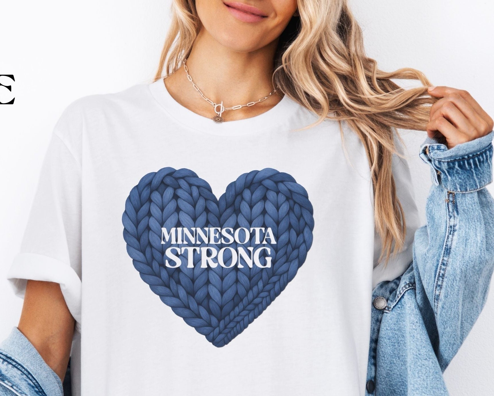 Minnesota Strong Knit Blue Heart T-Shirt | Heart Graphic Tee