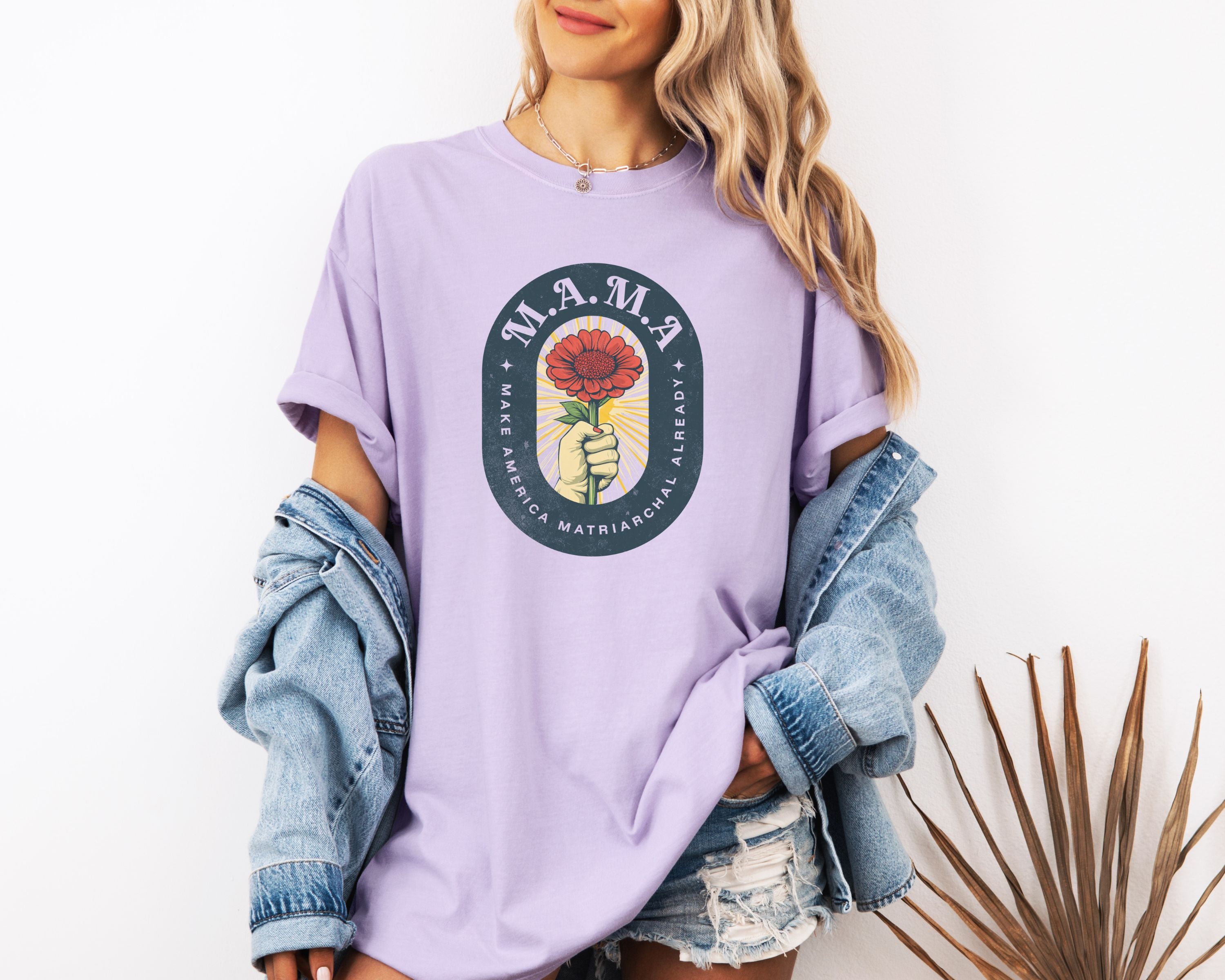 Mama Make America Matriarchal Already Flower T-Shirt — Vintage Rose Hand Graphic Tee