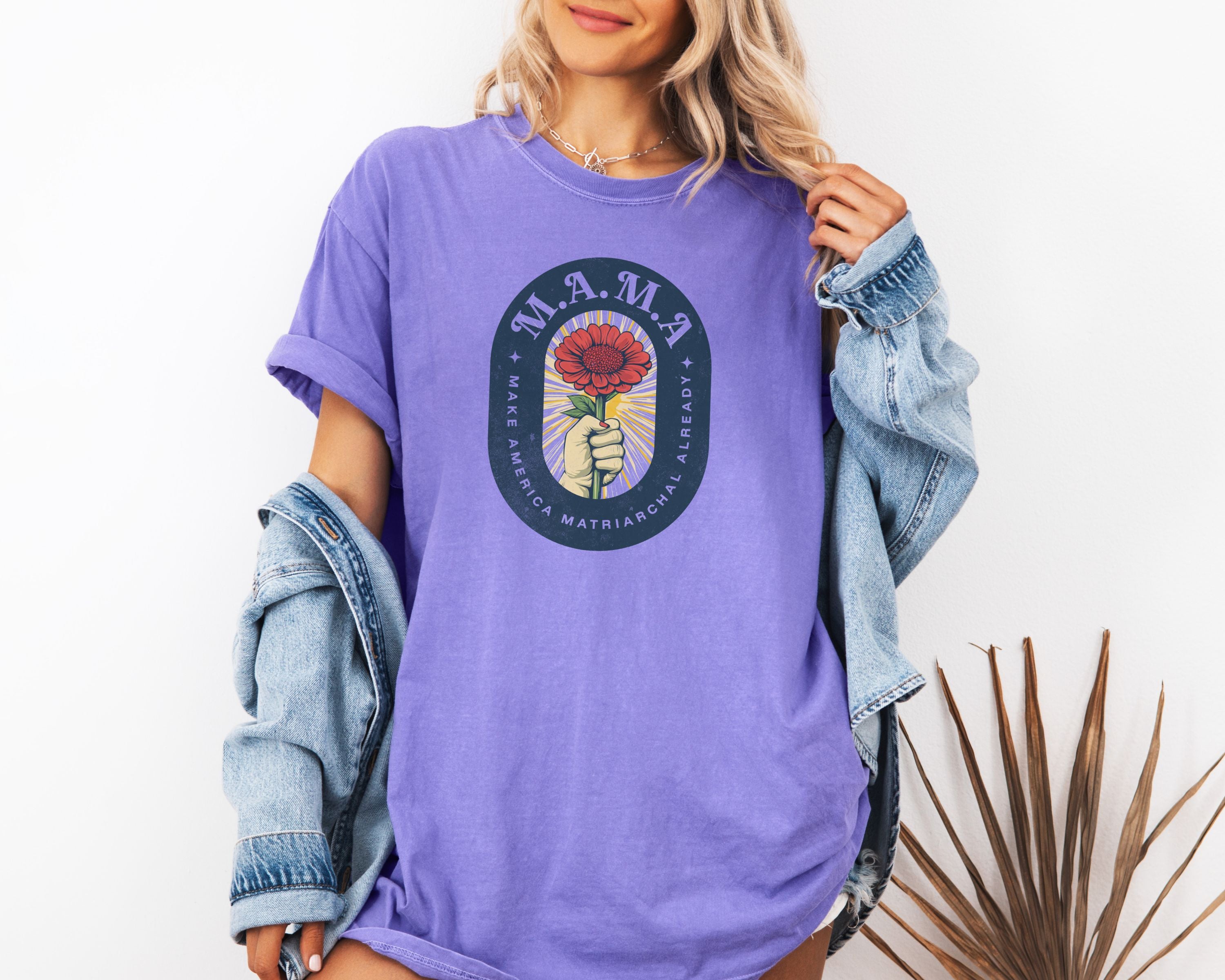 Mama Make America Matriarchal Already Flower T-Shirt — Vintage Rose Hand Graphic Tee