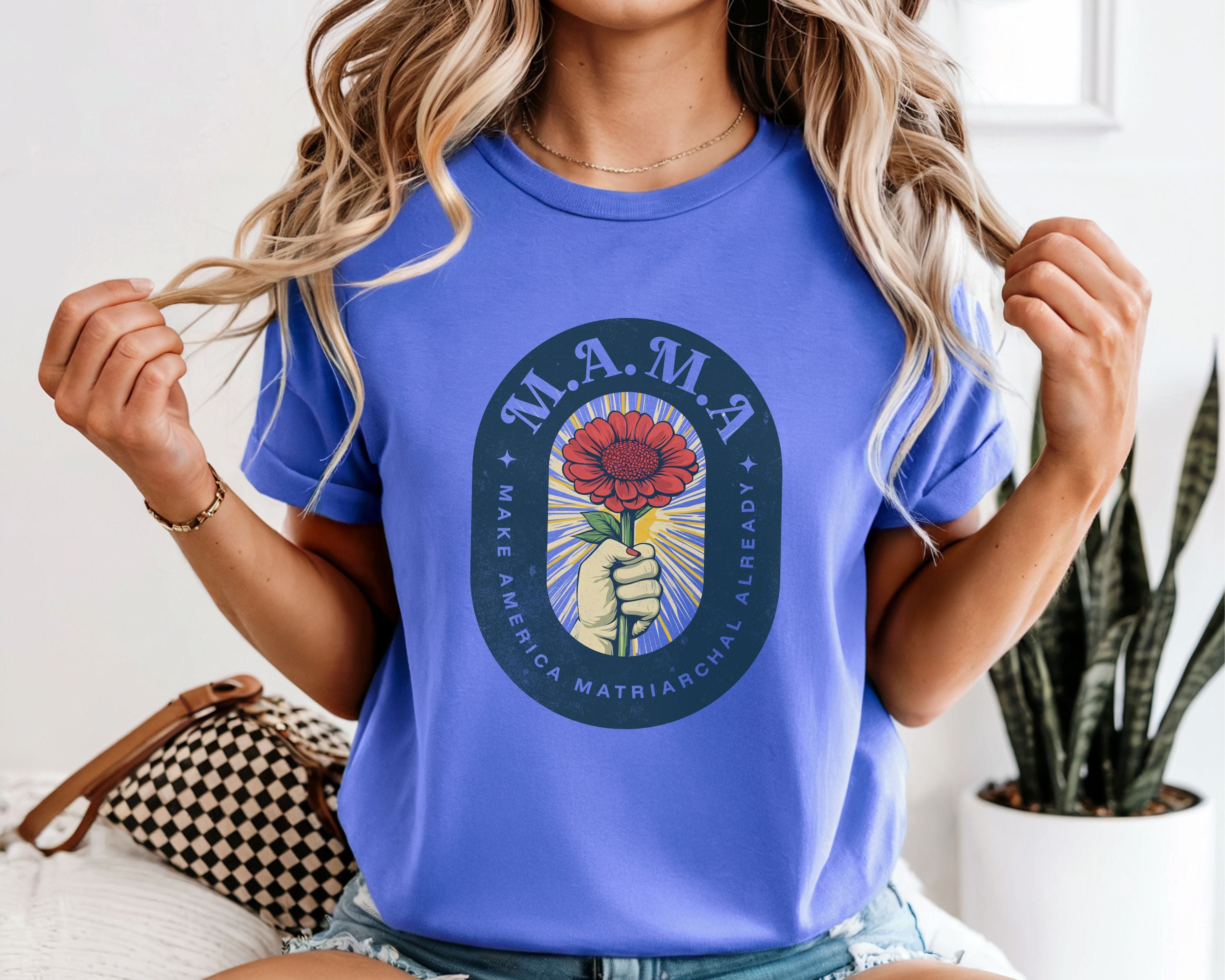 Mama Make America Matriarchal Already Flower T-Shirt — Vintage Rose Hand Graphic Tee