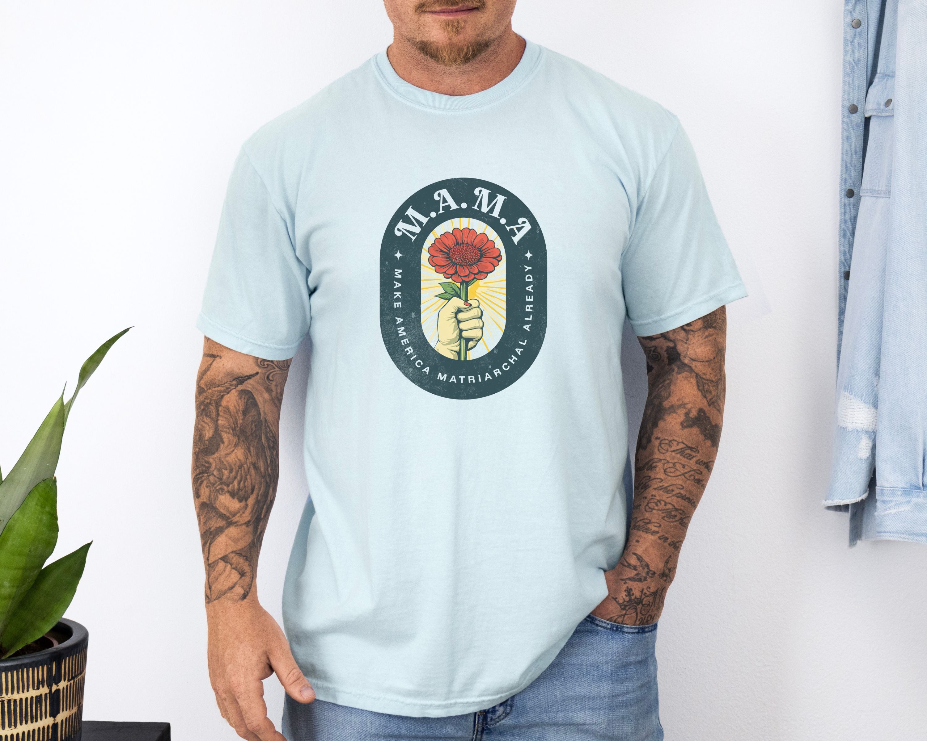 Mama Make America Matriarchal Already Flower T-Shirt — Vintage Rose Hand Graphic Tee