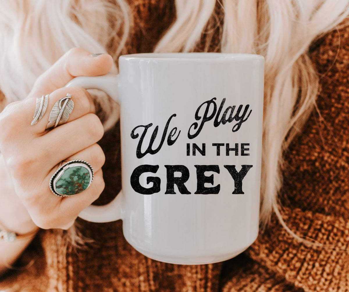 20oz Jumbo Mug — "We Play In The Grey" Social Connection Word-Cloud Coffee Cup