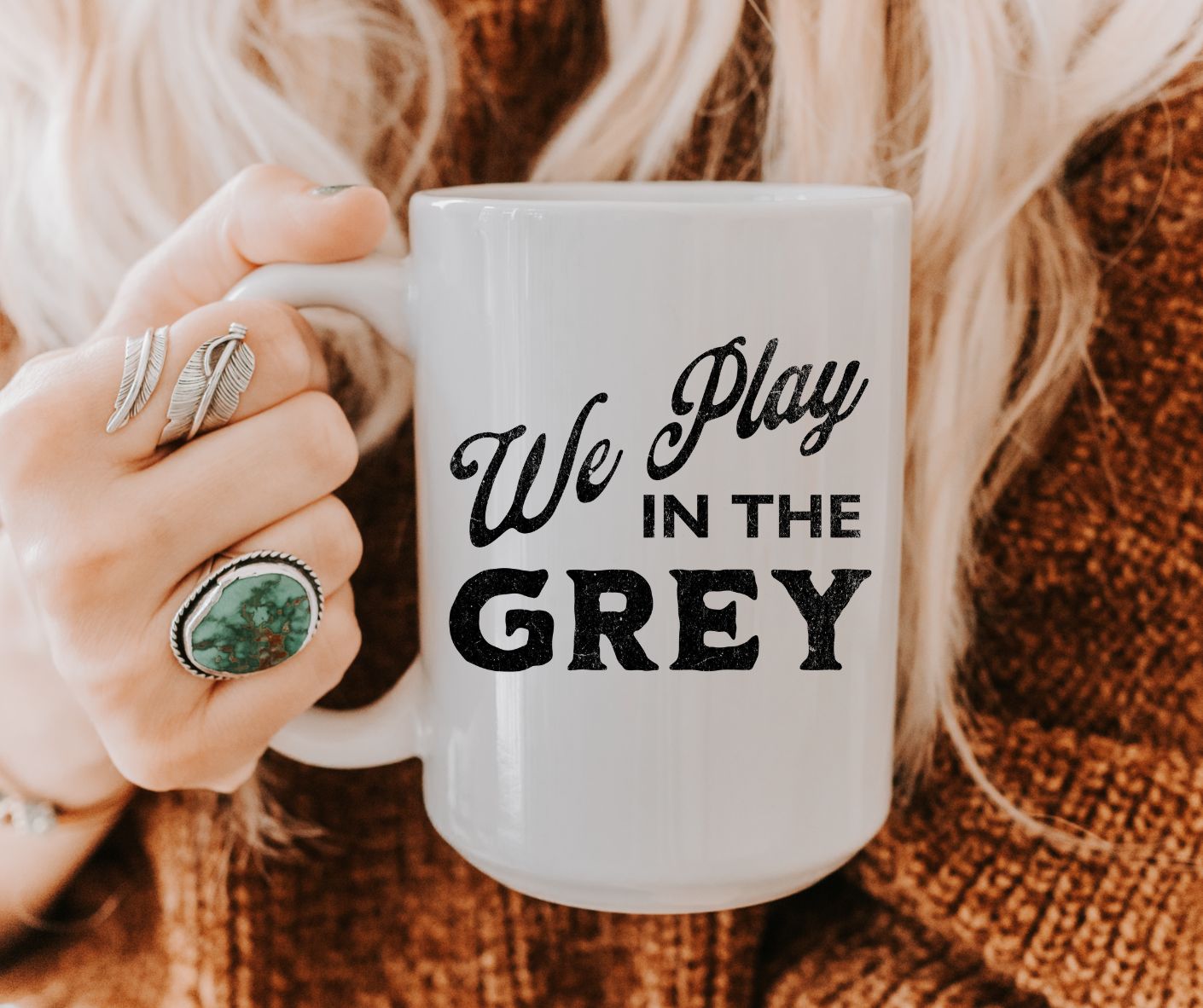 20oz Jumbo Mug — "We Play In The Grey" Social Connection Word-Cloud Coffee Cup