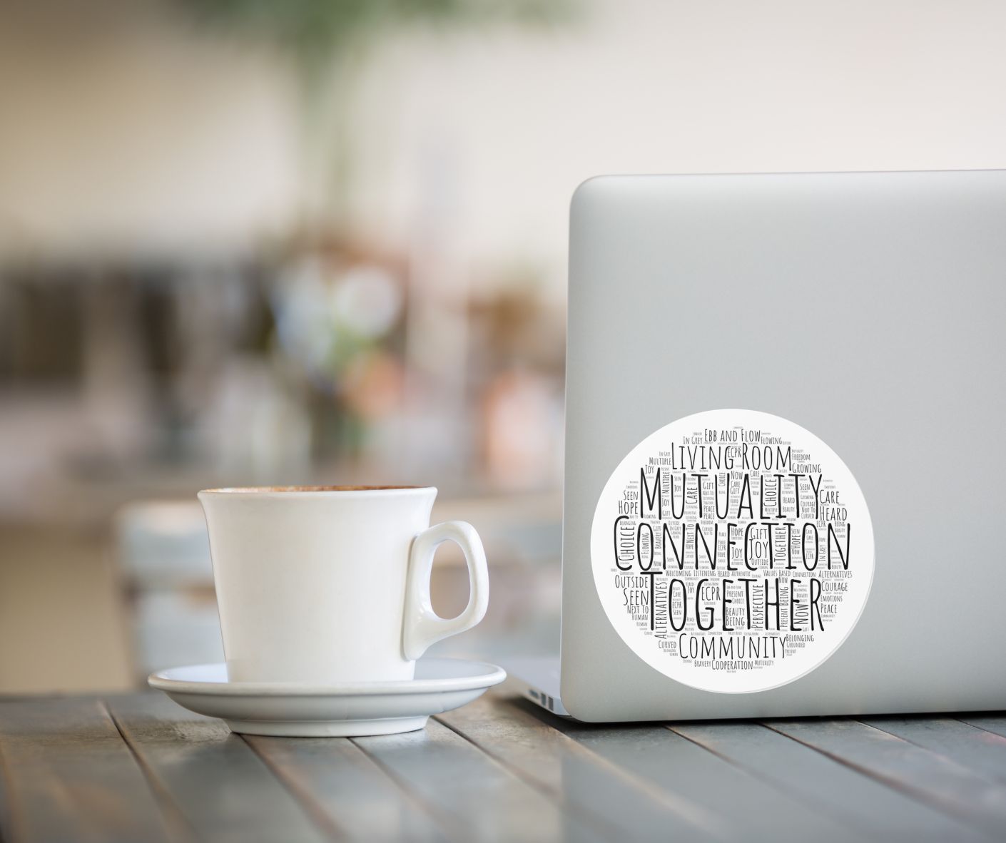 Round Sticker — "Connection Is Prevention" Word-Cloud