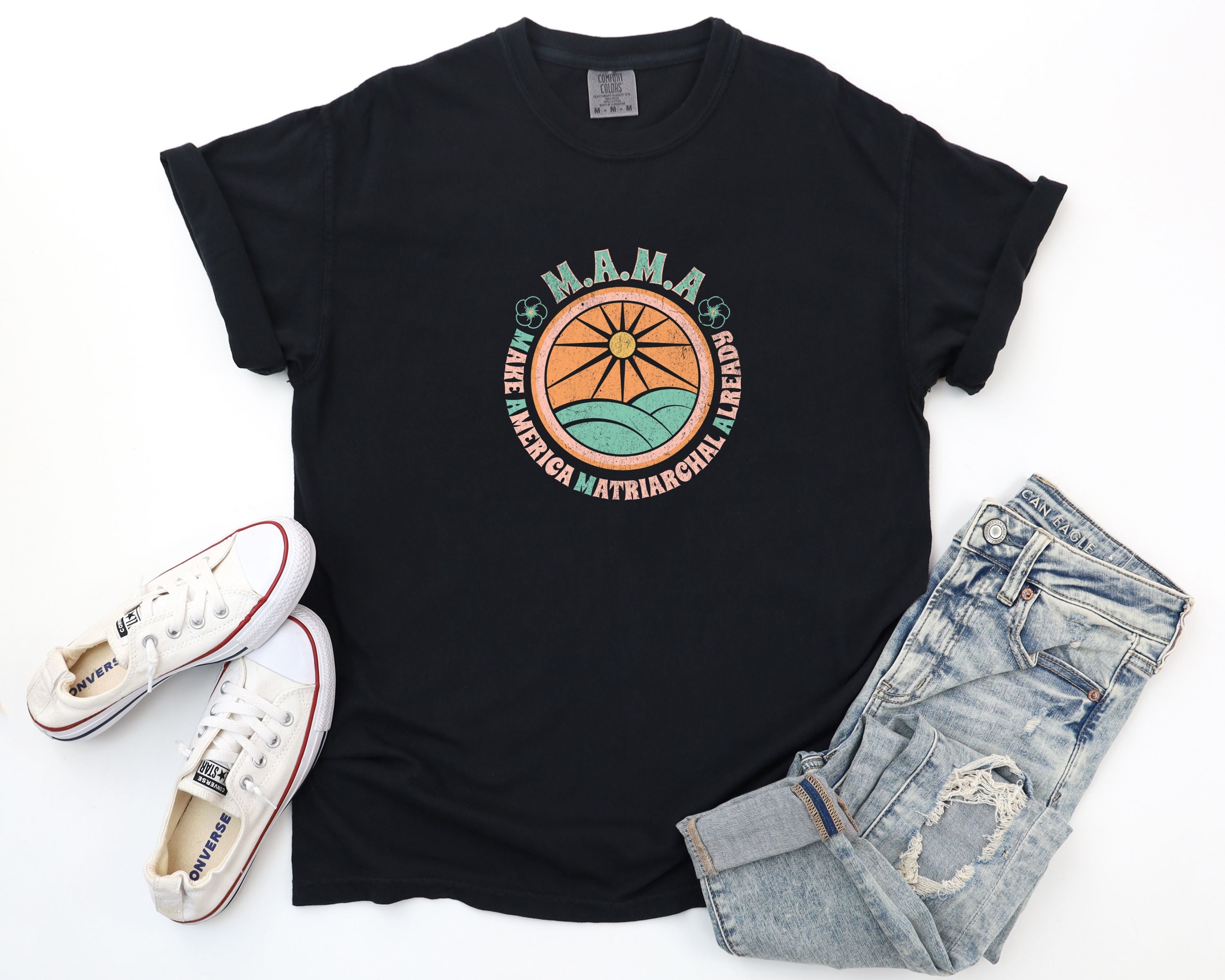 M.A.M.A 'Make America Matriarchal Already' T-Shirt — Retro Sun & Waves Feminist Tee