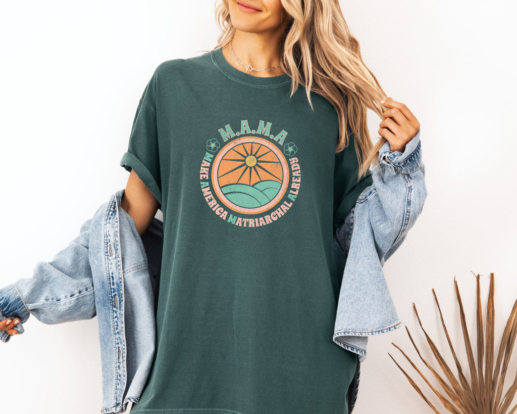 M.A.M.A 'Make America Matriarchal Already' T-Shirt — Retro Sun & Waves Feminist Tee