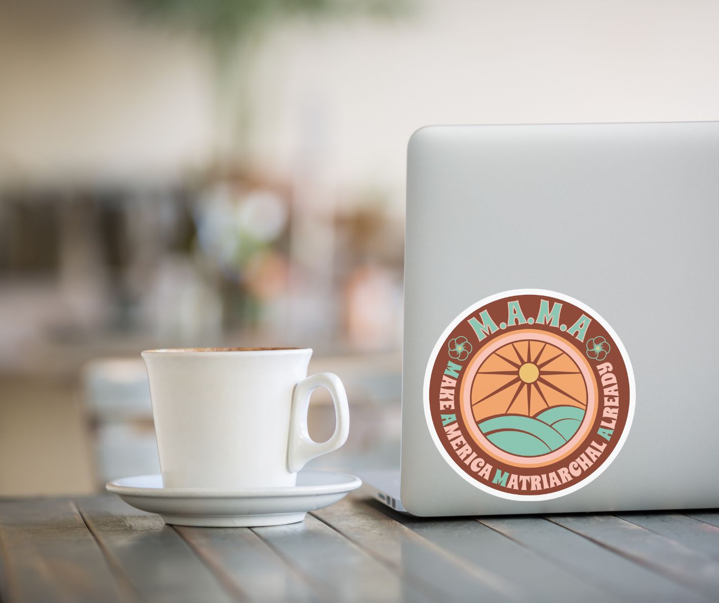 Earth M.A.M.A. Round Sticker — "Make America Matriarchal Already" Retro Sunset Sticker (Indoor/Outdoor)