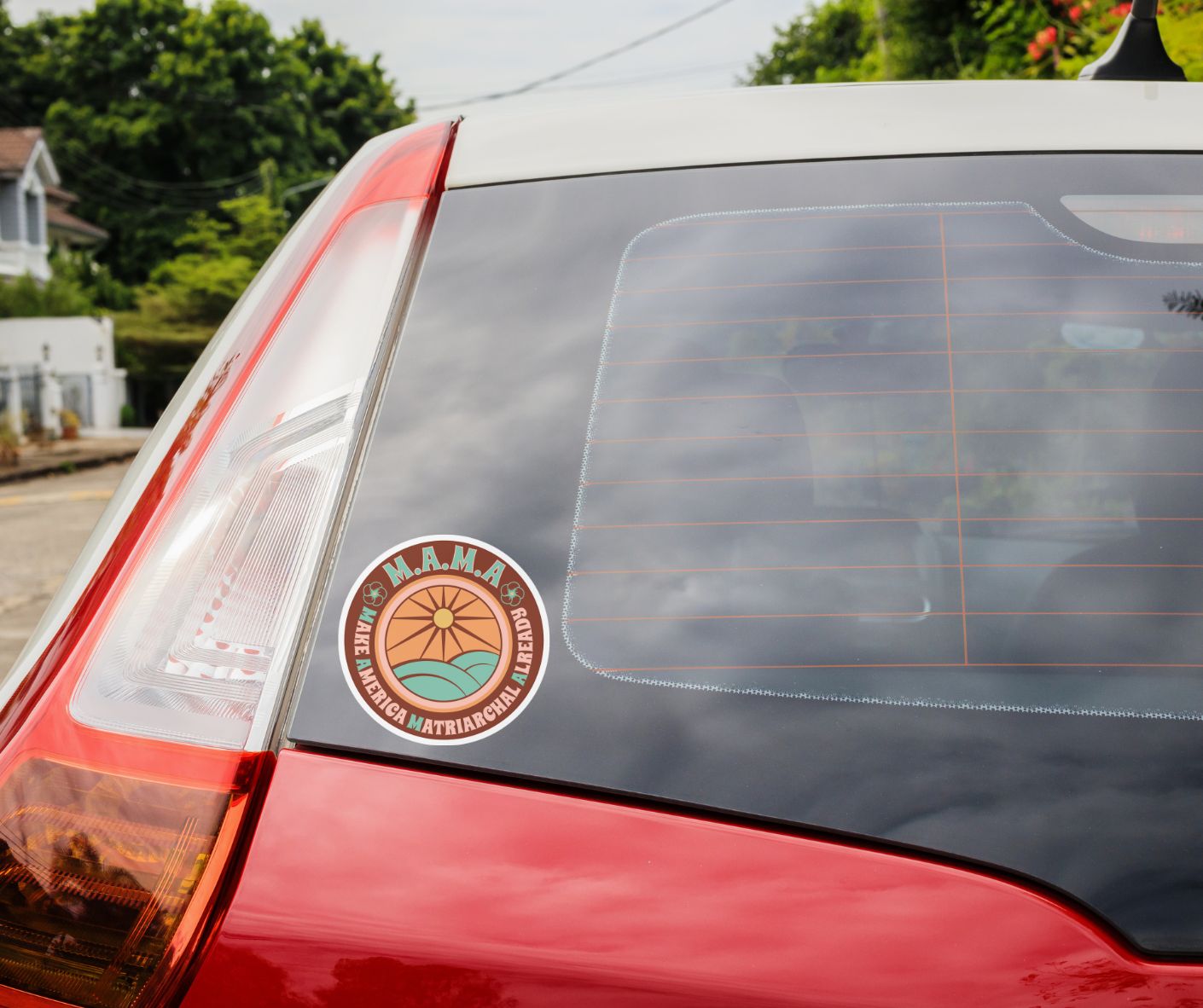 Earth M.A.M.A. Round Sticker — "Make America Matriarchal Already" Retro Sunset Sticker (Indoor/Outdoor)