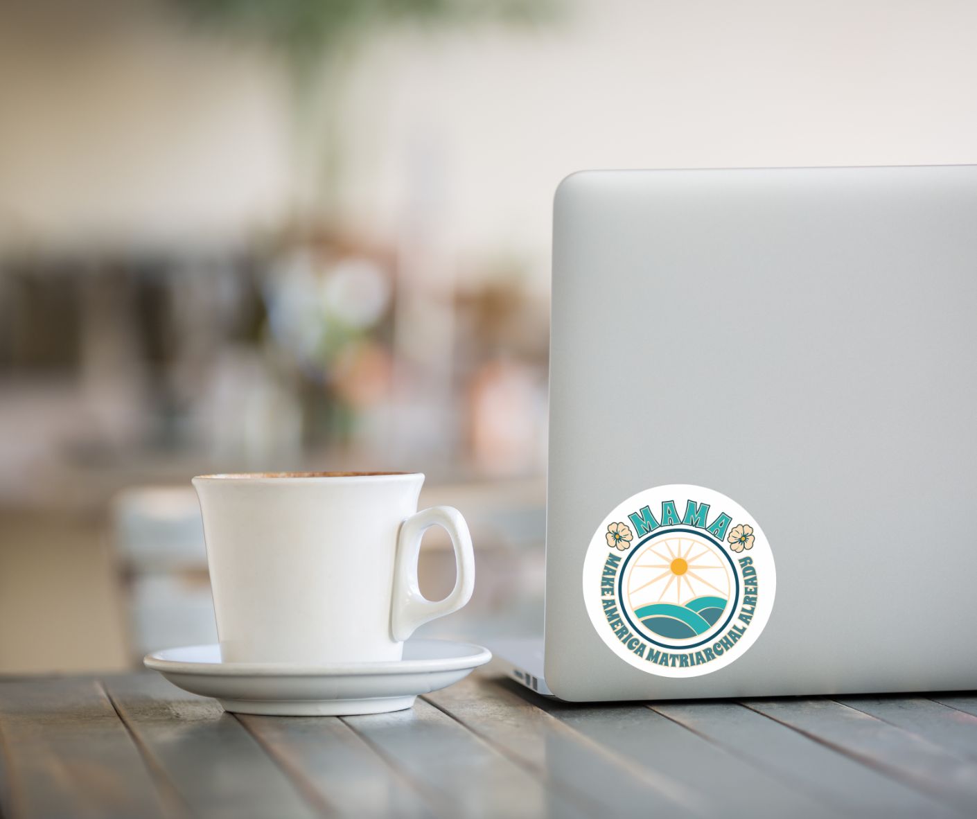 Blue M.A.M.A. Round Sticker — "Make America Matriarchal Already" Retro Sunset Sticker (Indoor/Outdoor)