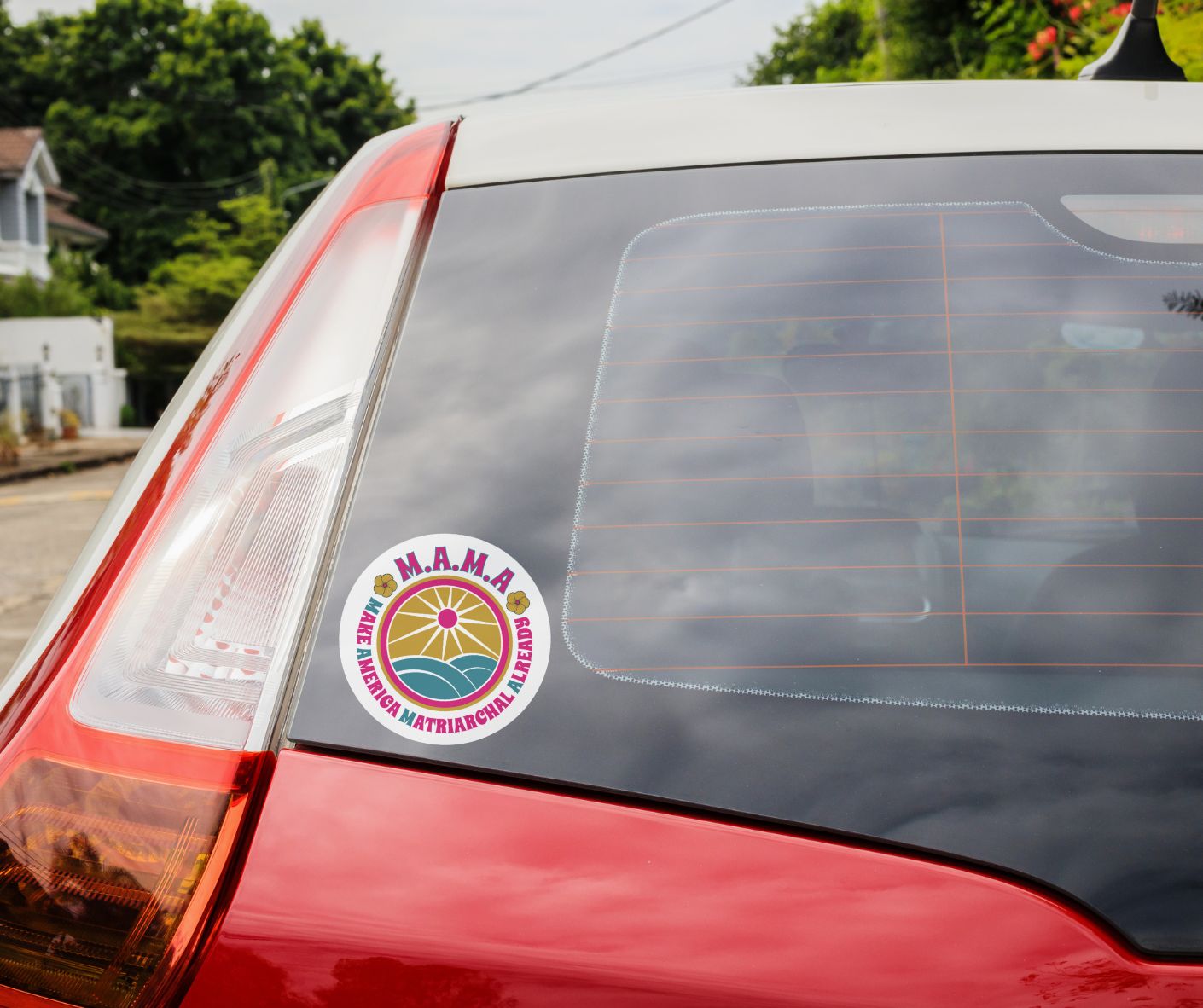 M.A.M.A. Round Sticker — "Make America Matriarchal Already" Retro Sunset Sticker (Indoor/Outdoor)
