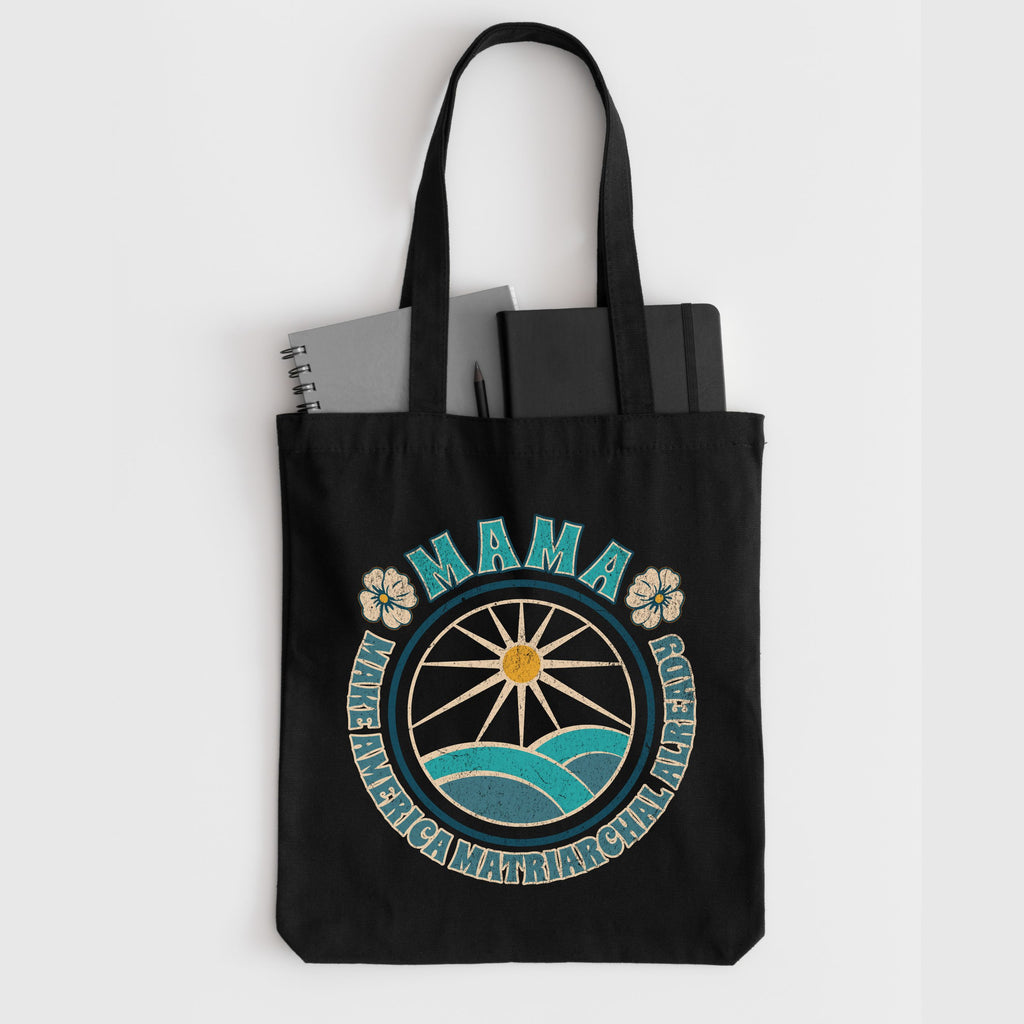 Mama Retro Sun & Waves Canvas Tote — Vintage Hawaiian 'Mama' Beach Bag