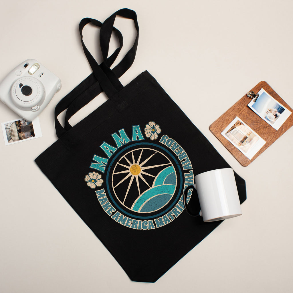 Mama Retro Sun & Waves Canvas Tote — Vintage Hawaiian 'Mama' Beach Bag