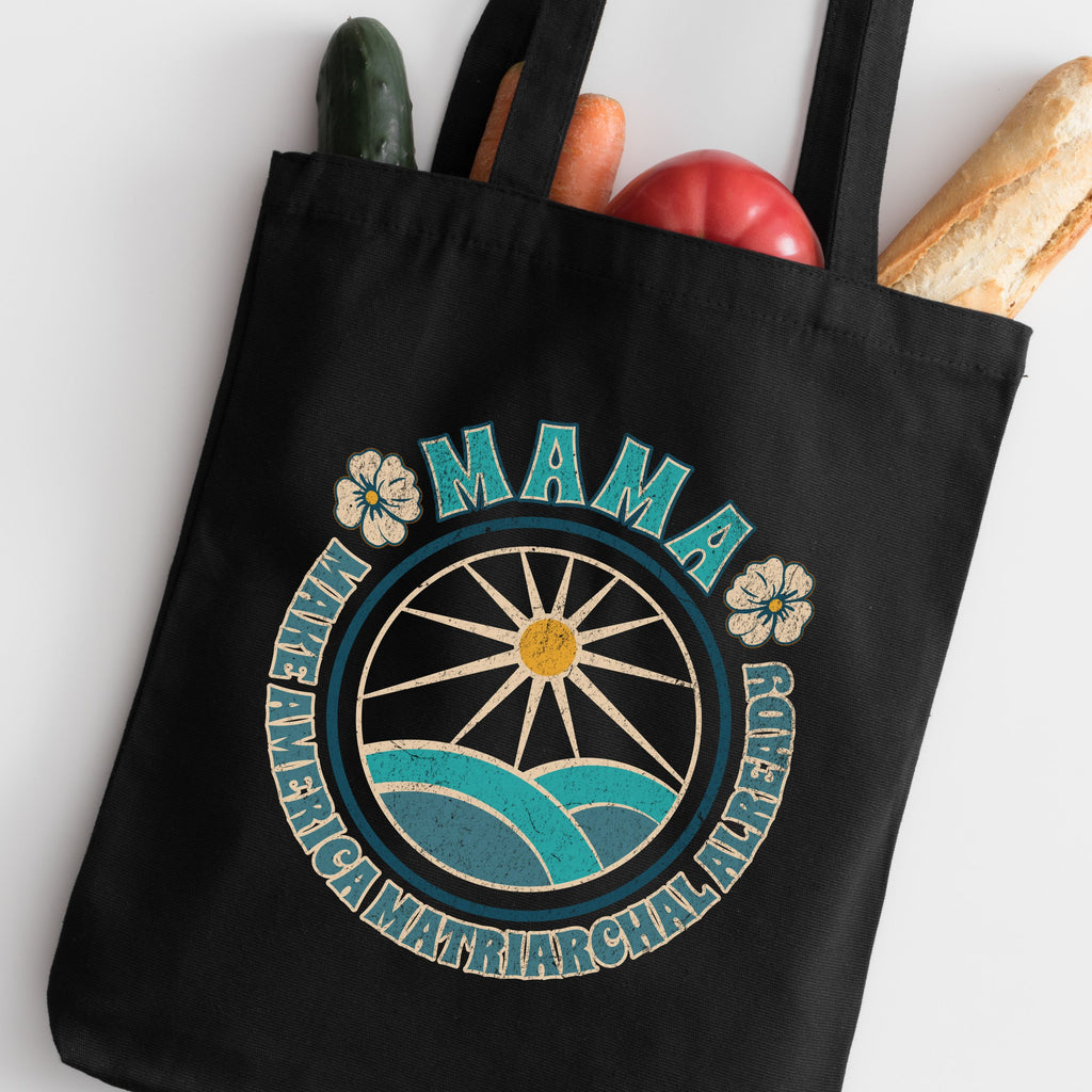 Mama Retro Sun & Waves Canvas Tote — Vintage Hawaiian 'Mama' Beach Bag