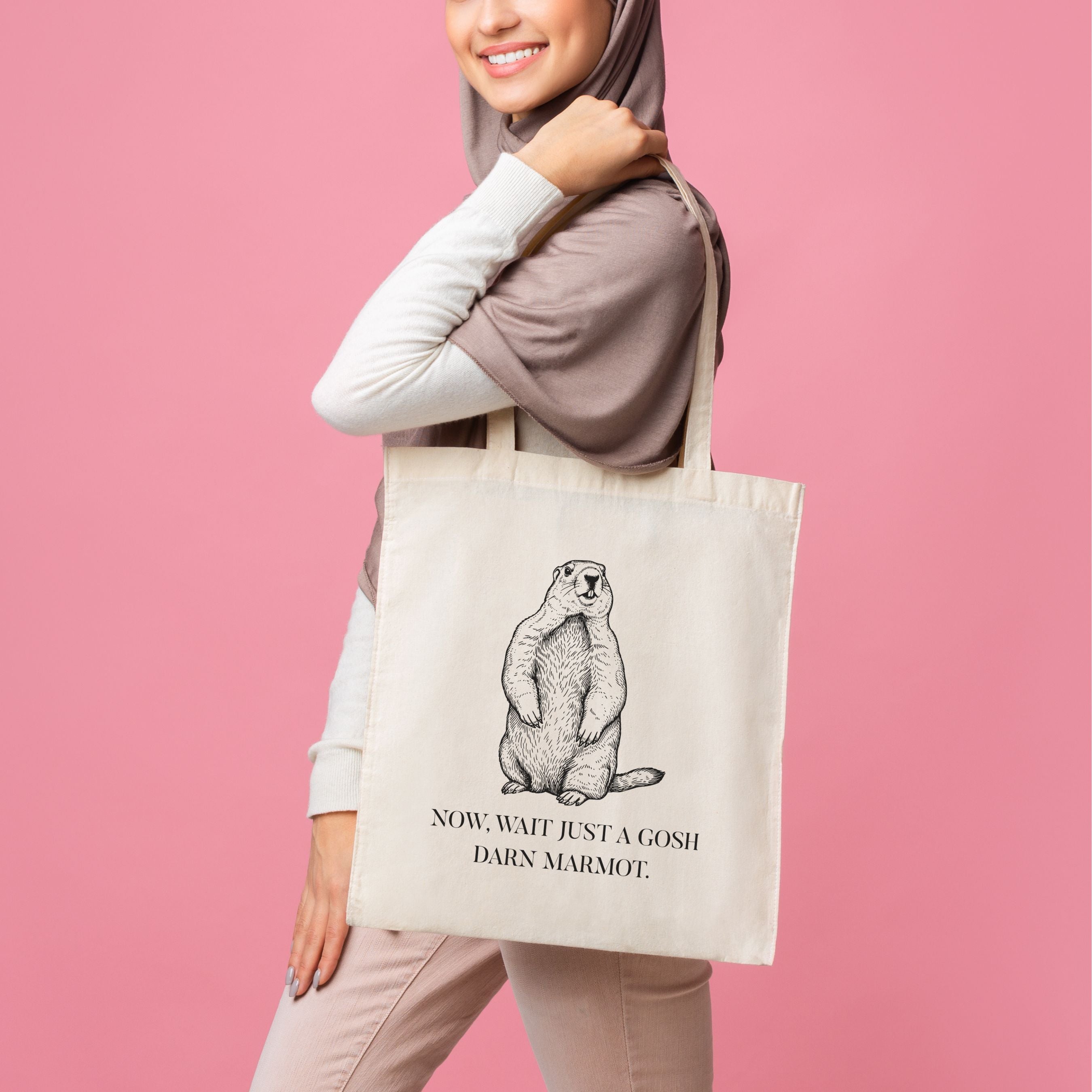 Marmot Tote Bag | "Wait Just A Gosh Darn Marmot," Animal Humor Tote
