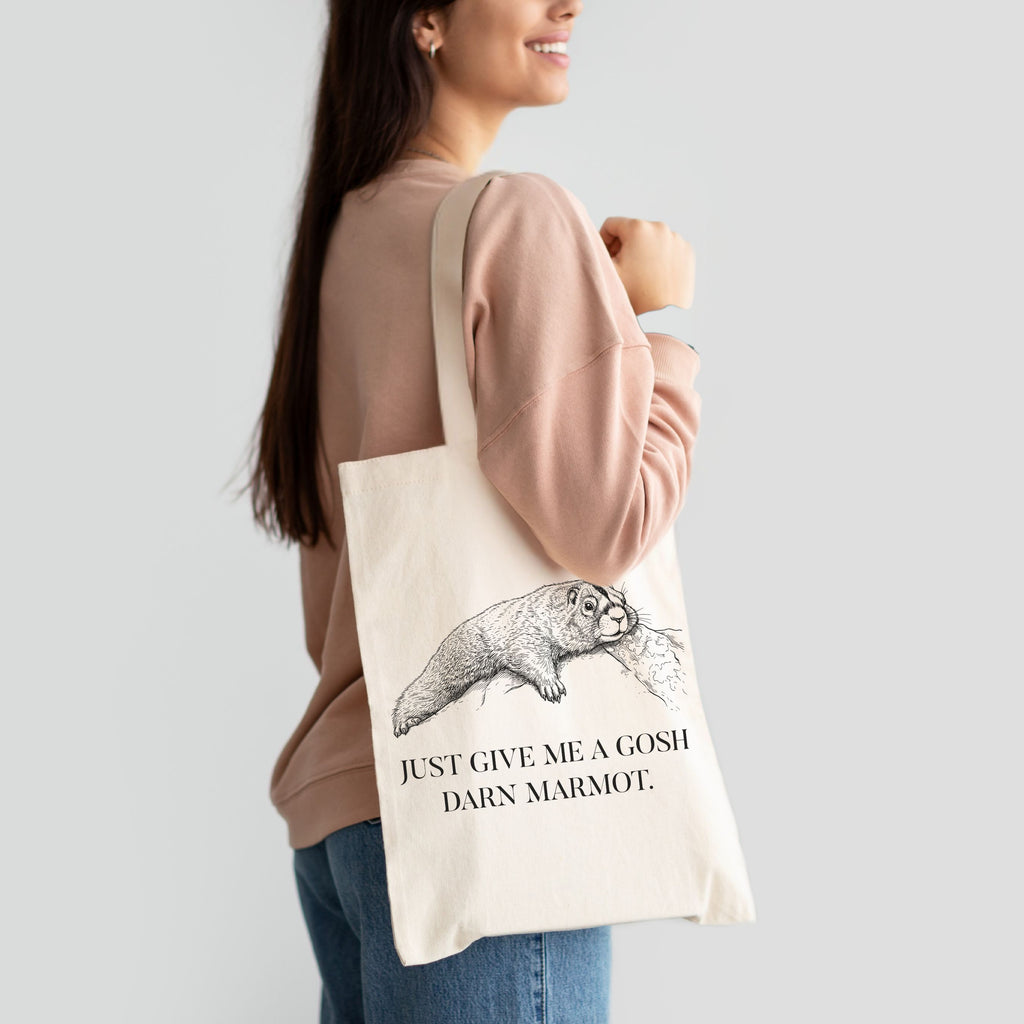 Exhausted Marmot Tote Bag | "Just Give Me A Gosh Darn Marmot," Animal Humor Tote