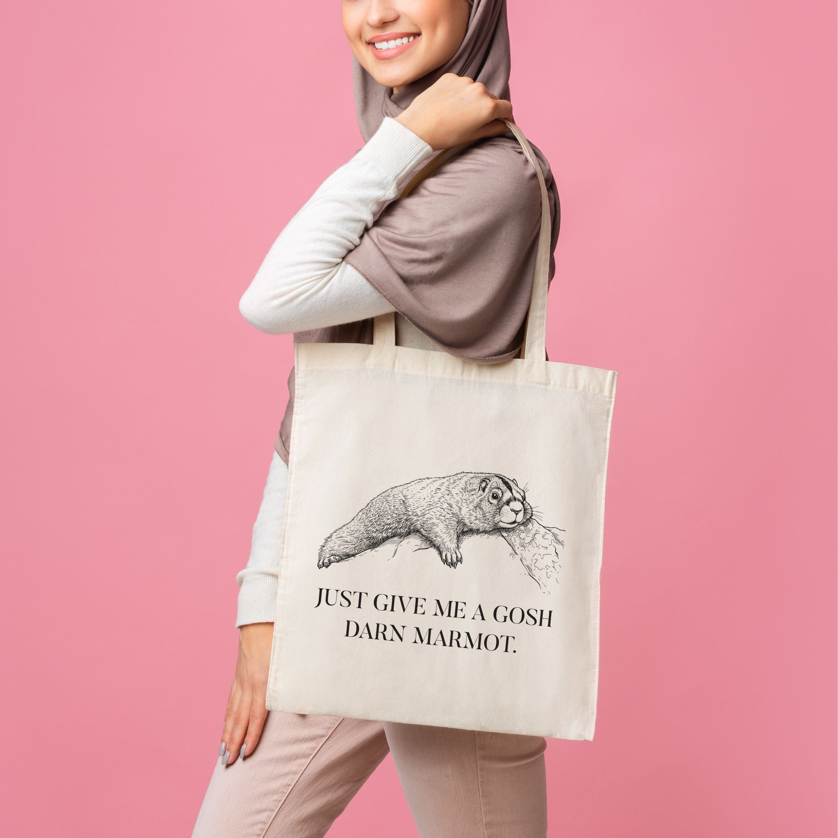 Exhausted Marmot Tote Bag | "Just Give Me A Gosh Darn Marmot," Animal Humor Tote