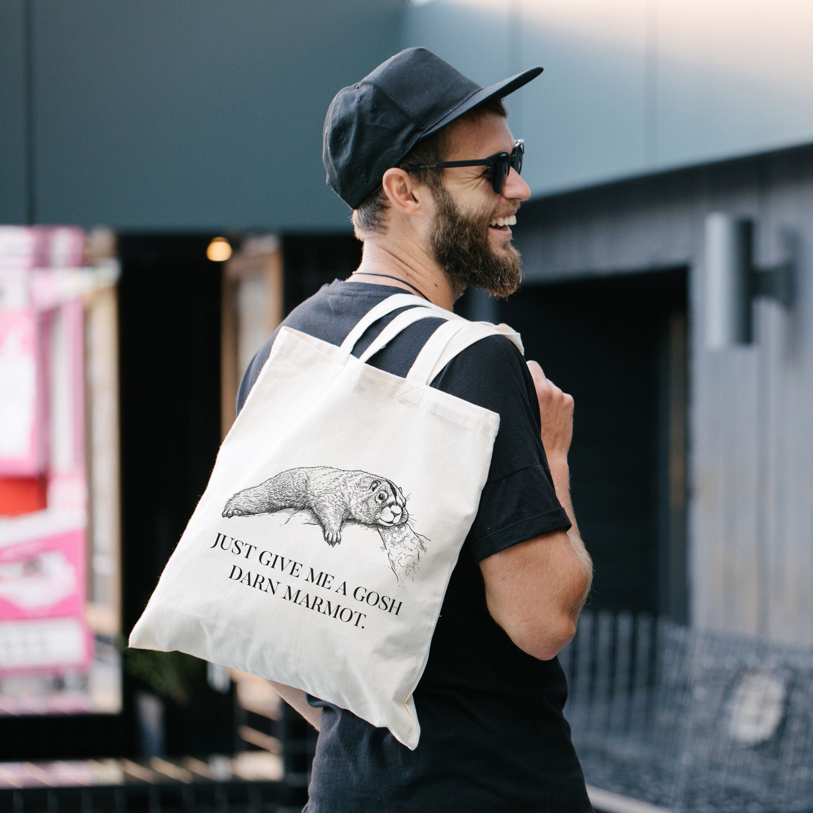 Exhausted Marmot Tote Bag | "Just Give Me A Gosh Darn Marmot," Animal Humor Tote