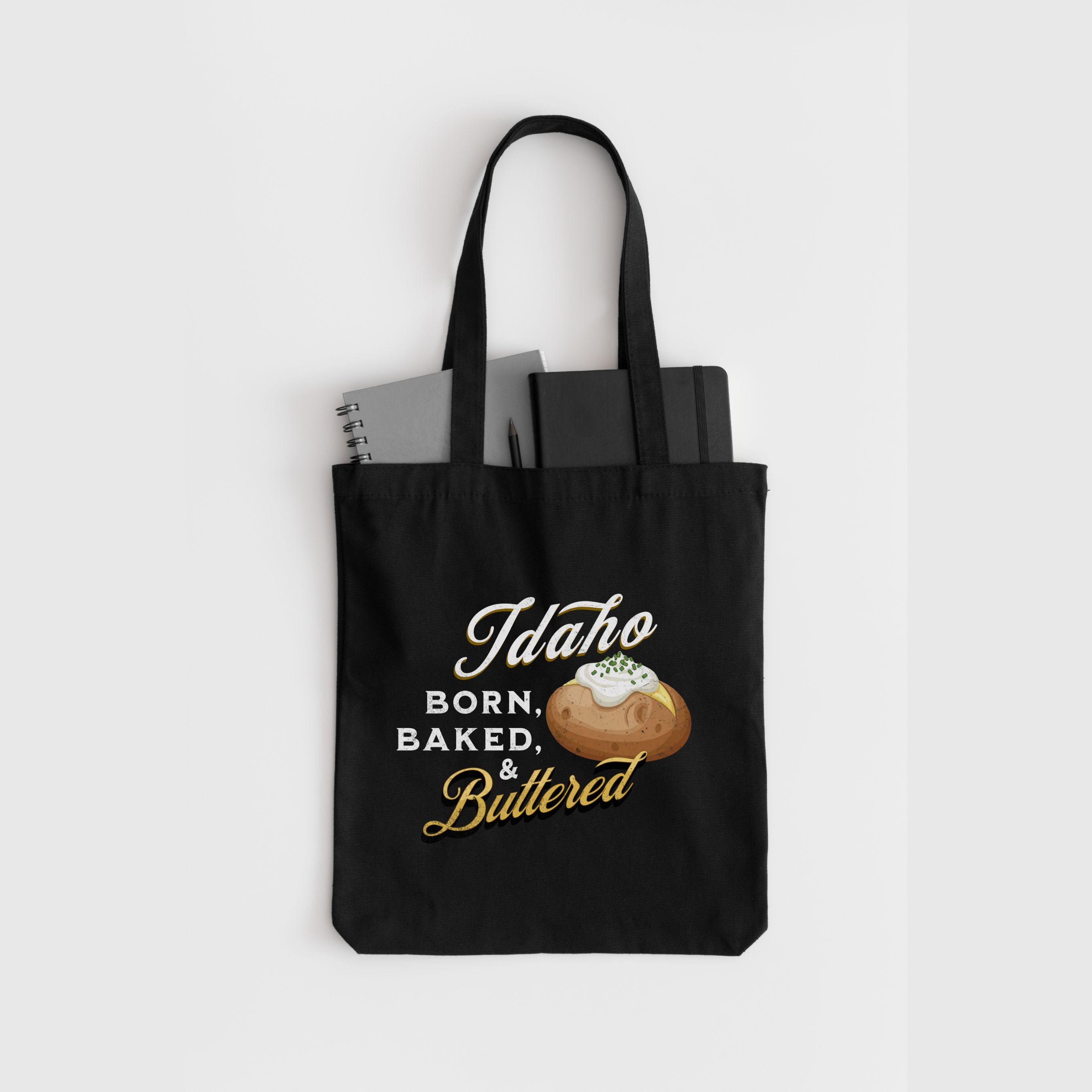 Vintage 'Idaho Born Baked and Buttered' Grocery Tote Bag