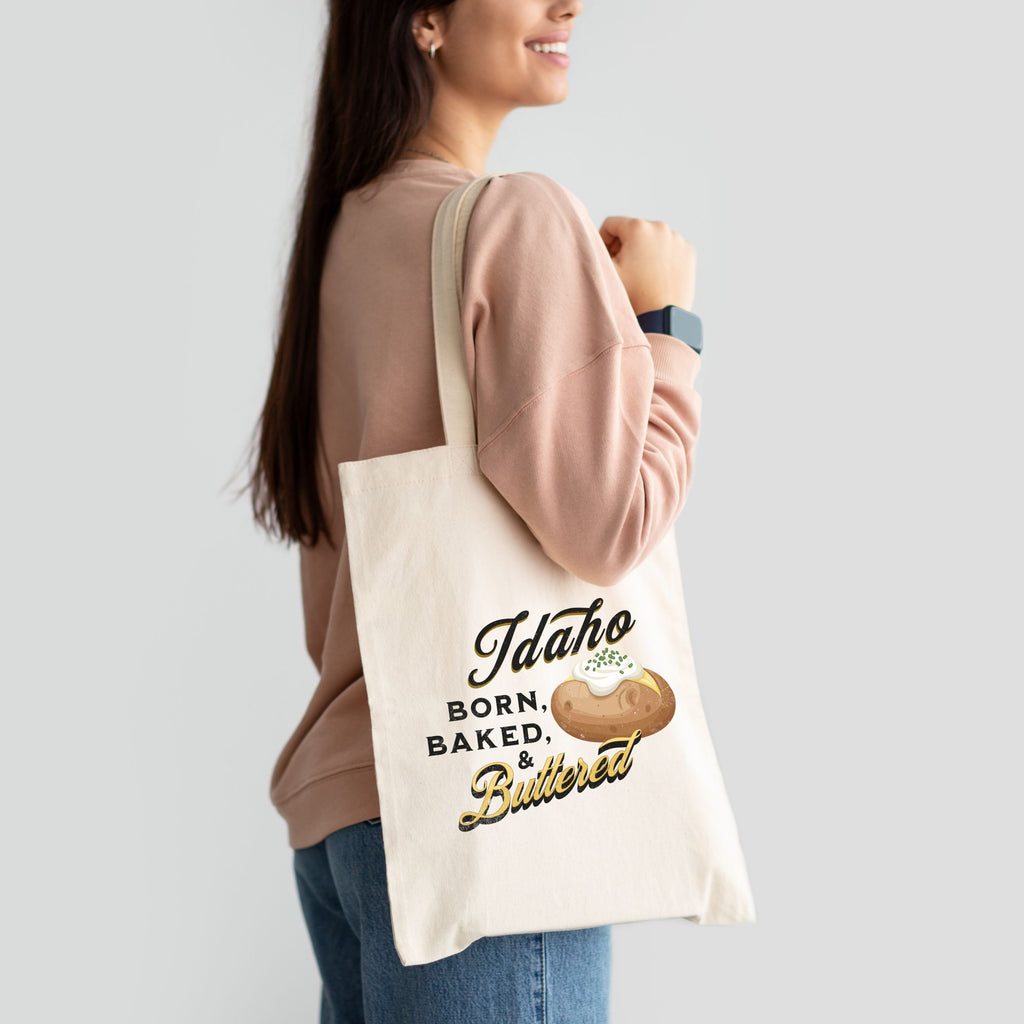 Vintage 'Idaho Born Baked and Buttered' Grocery Tote Bag