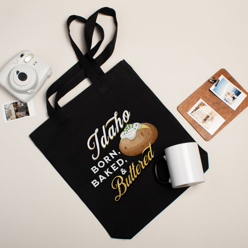 Vintage 'Idaho Born Baked and Buttered' Grocery Tote Bag