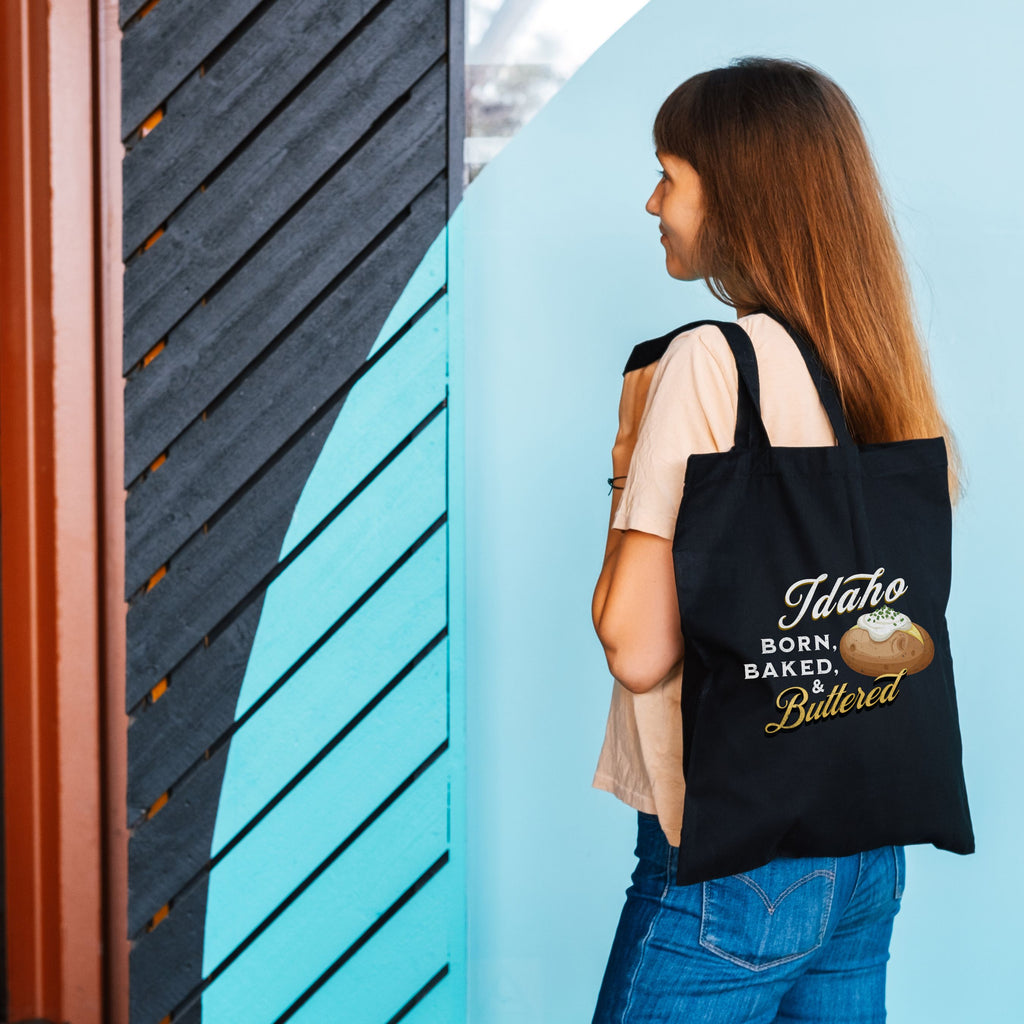 Vintage 'Idaho Born Baked and Buttered' Grocery Tote Bag