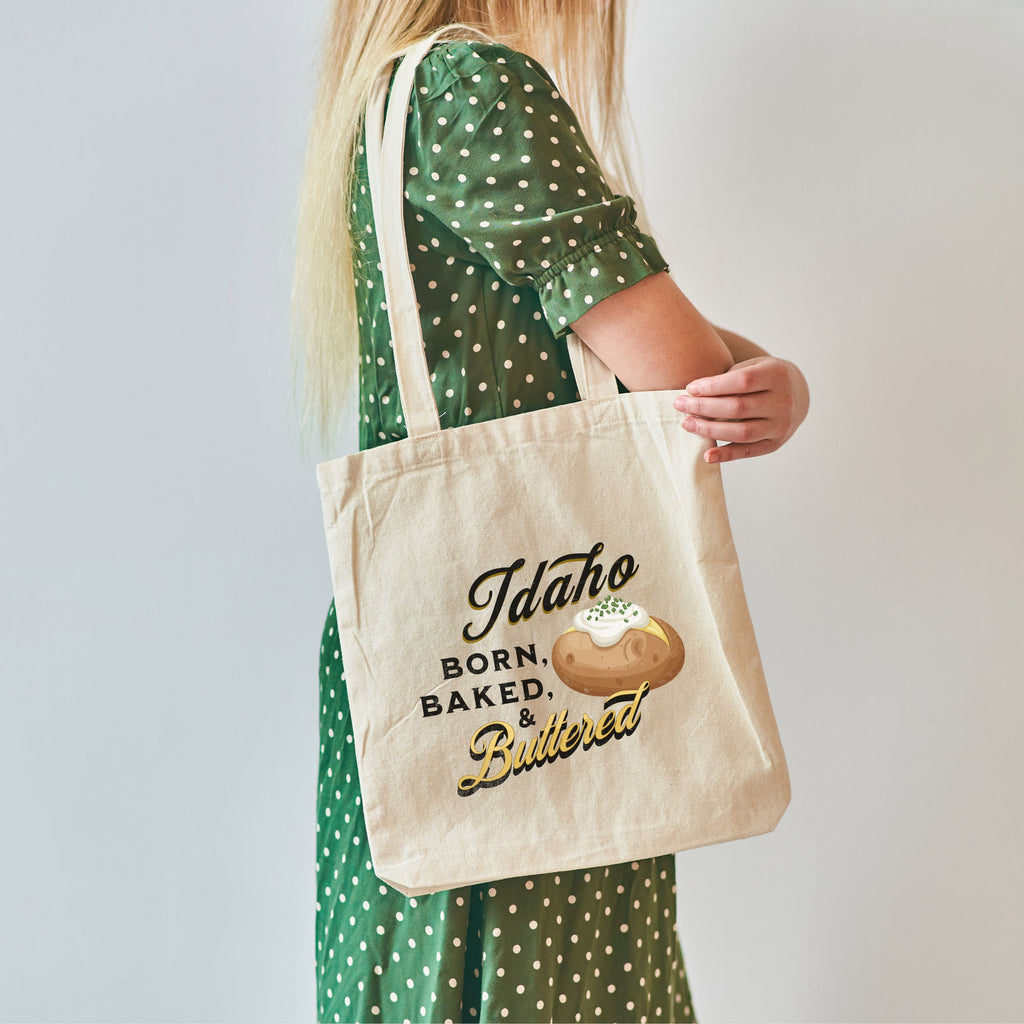 Vintage 'Idaho Born Baked and Buttered' Grocery Tote Bag
