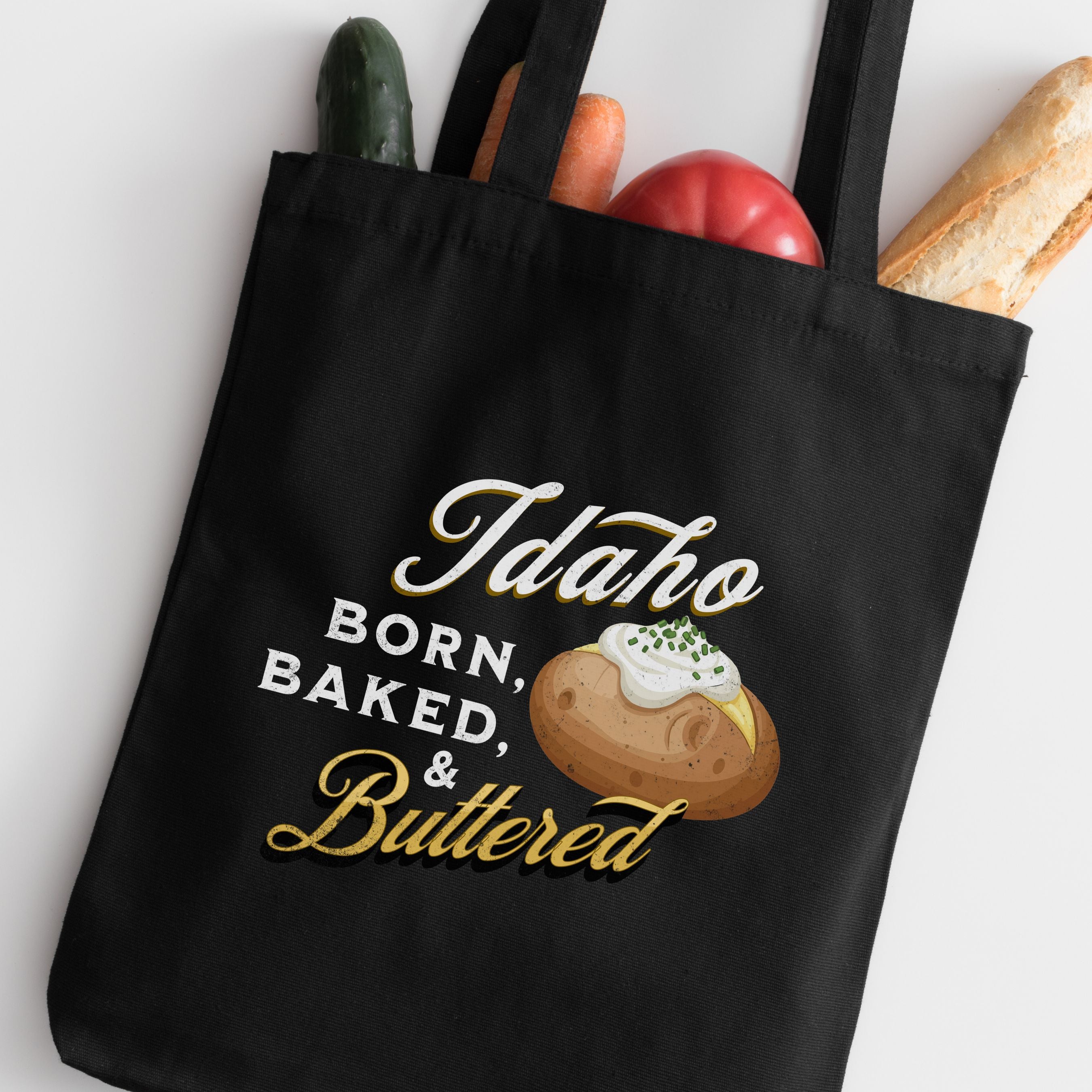 Vintage 'Idaho Born Baked and Buttered' Grocery Tote Bag