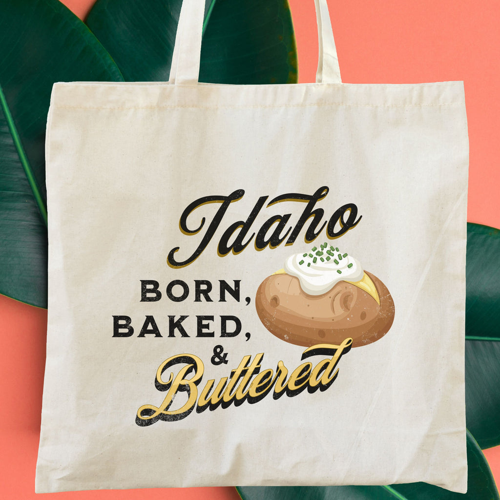 Vintage 'Idaho Born Baked and Buttered' Grocery Tote Bag