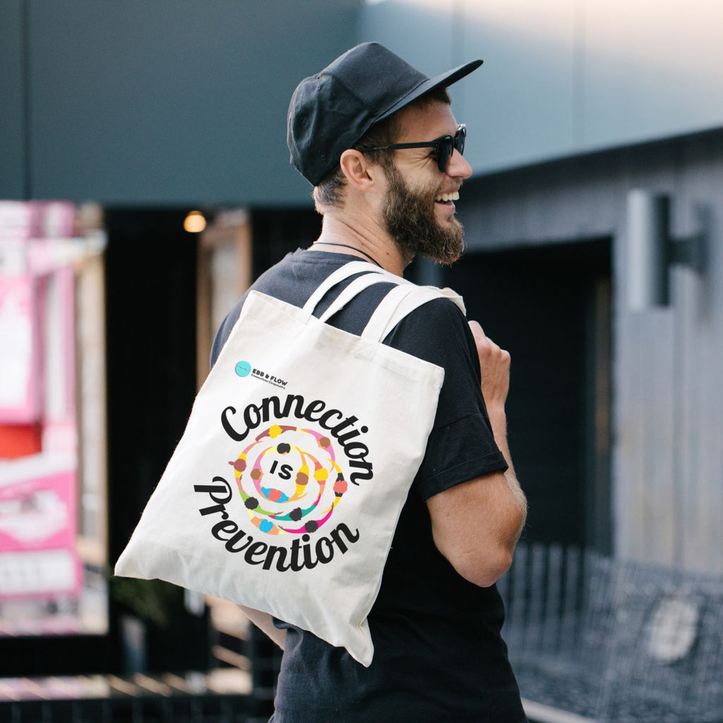 Connection Is Prevention Canvas Tote Bag — Social Health Awareness Reusable Shopping Tote