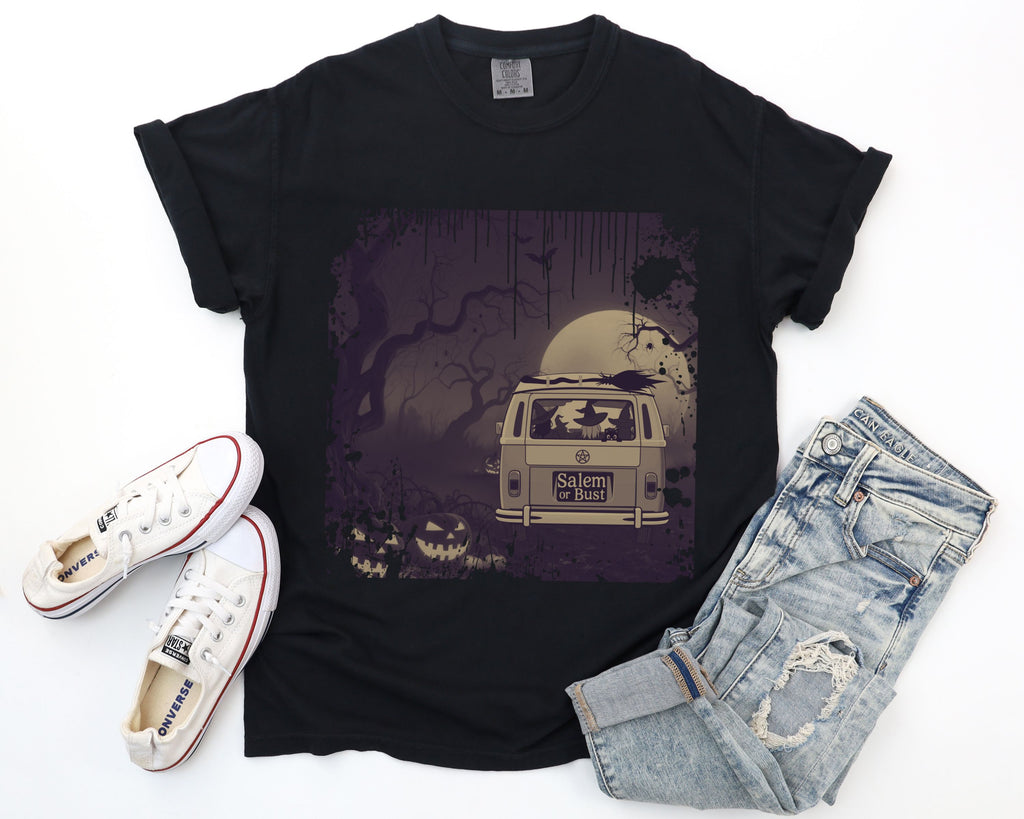 Spooky Retro Camper Van Graphic Tee — Halloween Witch Tshirt
