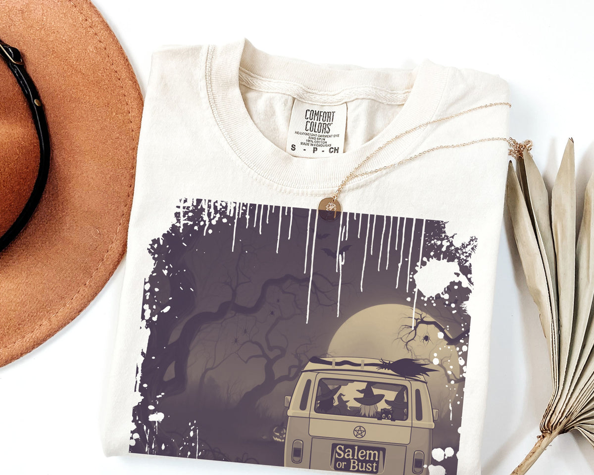 Spooky Retro Camper Van Graphic Tee — Halloween Witch Tshirt