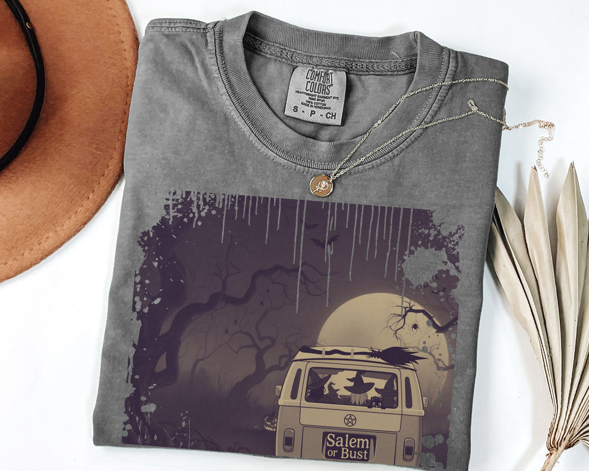 Spooky Retro Camper Van Graphic Tee — Halloween Witch Tshirt
