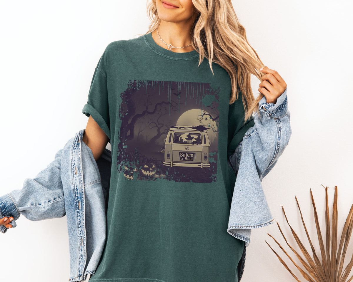Spooky Retro Camper Van Graphic Tee — Halloween Witch Tshirt