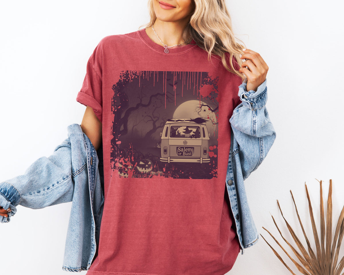 Spooky Retro Camper Van Graphic Tee — Halloween Witch Tshirt