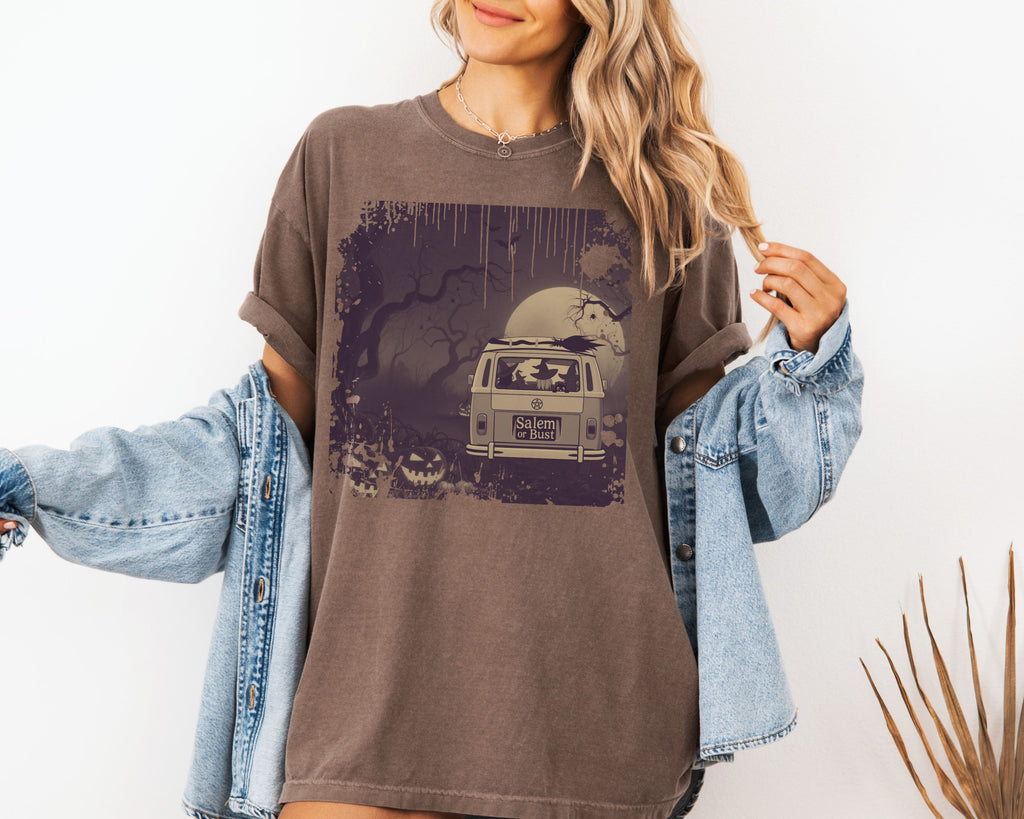 Spooky Retro Camper Van Graphic Tee — Halloween Witch Tshirt