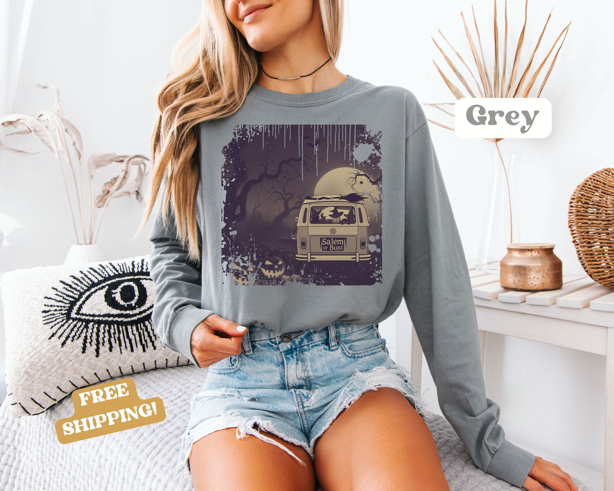 Vintage Salem or Bust Halloween Long Sleeve Tshirt | Spooky original design Long Sleeve