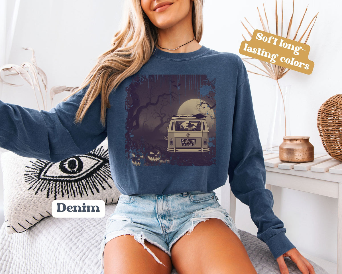 Vintage Salem or Bust Halloween Long Sleeve Tshirt | Spooky original design Long Sleeve