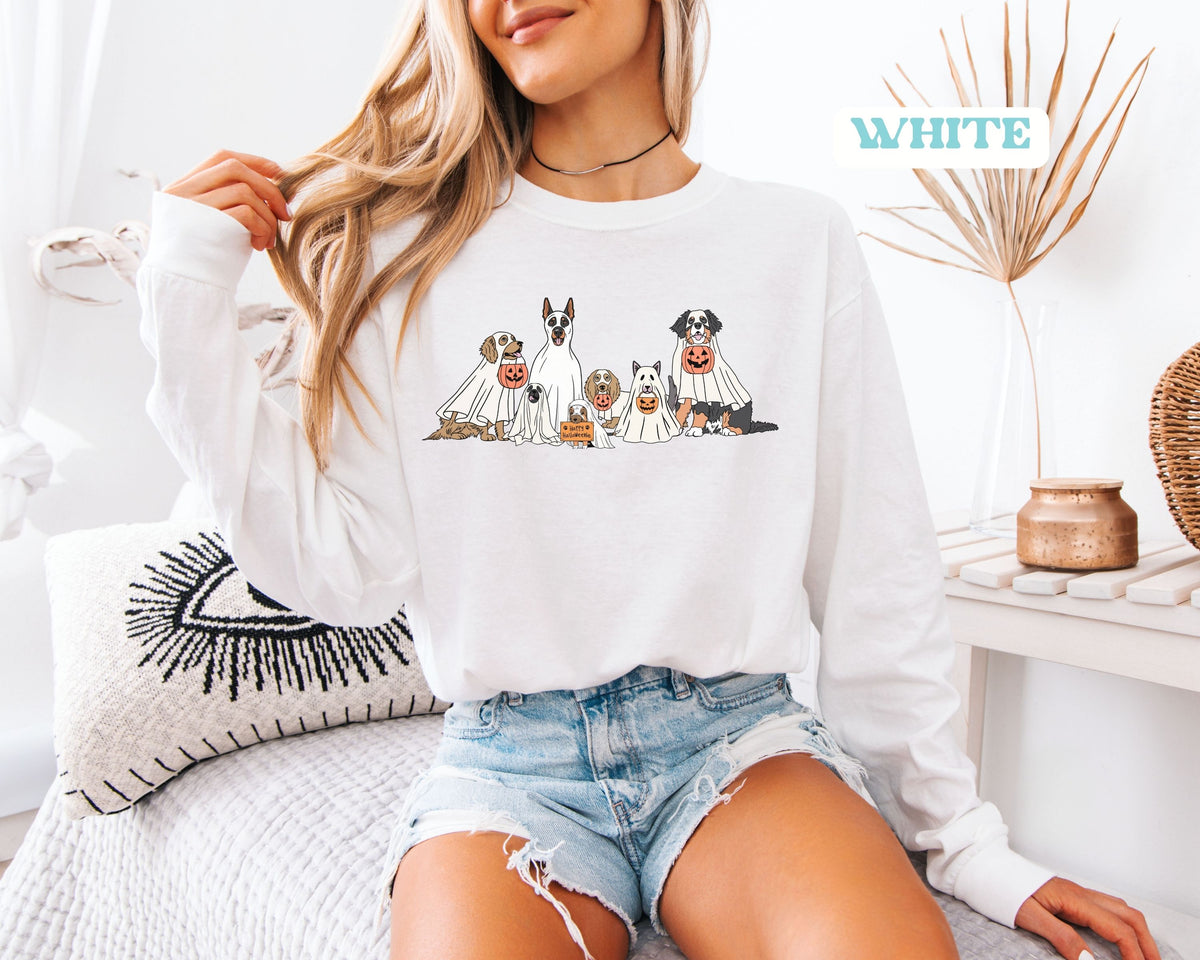 Halloween Ghost Dogs Long Sleeve Tshirt | Fun Holiday original design Long Sleeve