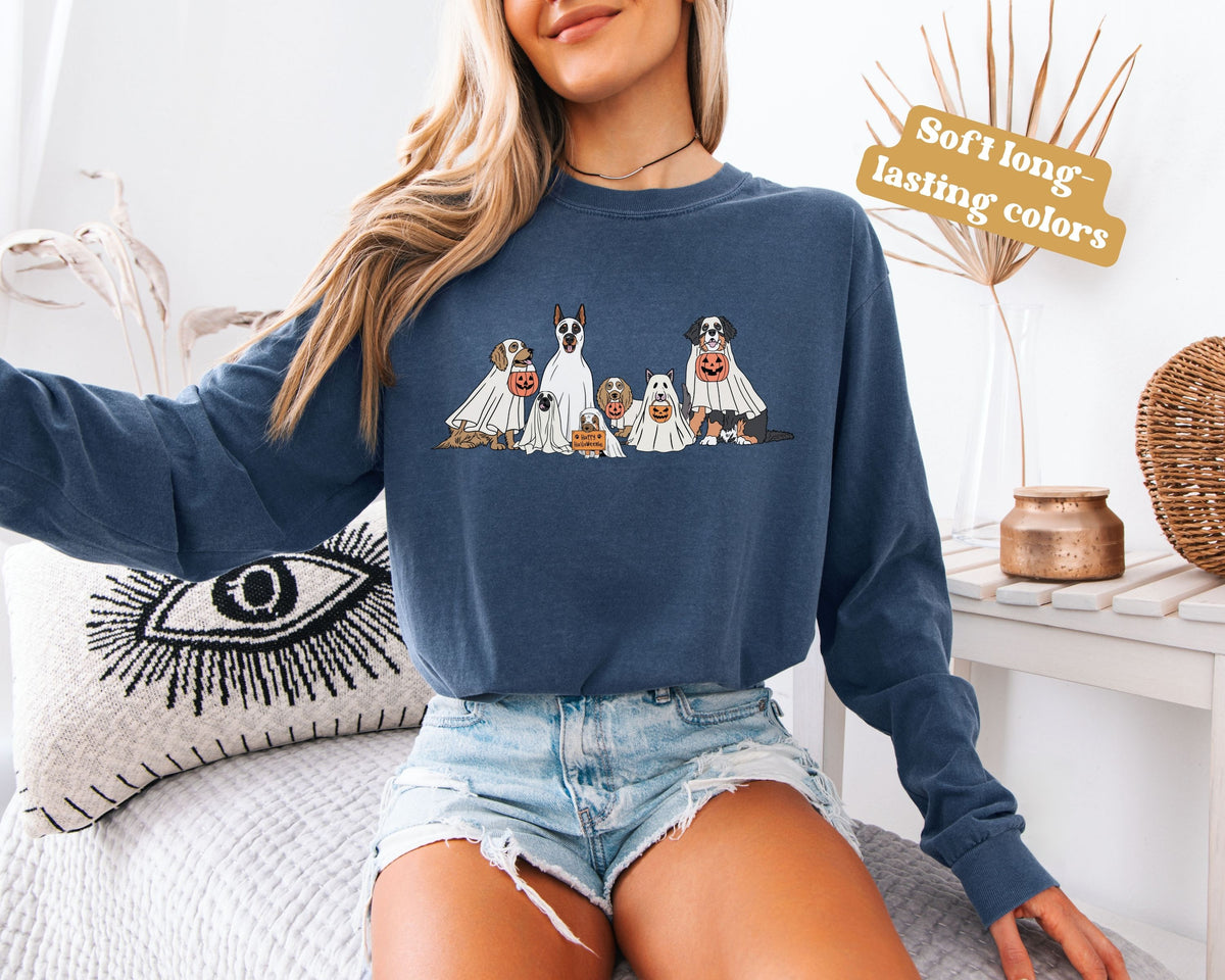 Halloween Ghost Dogs Long Sleeve Tshirt | Fun Holiday original design Long Sleeve
