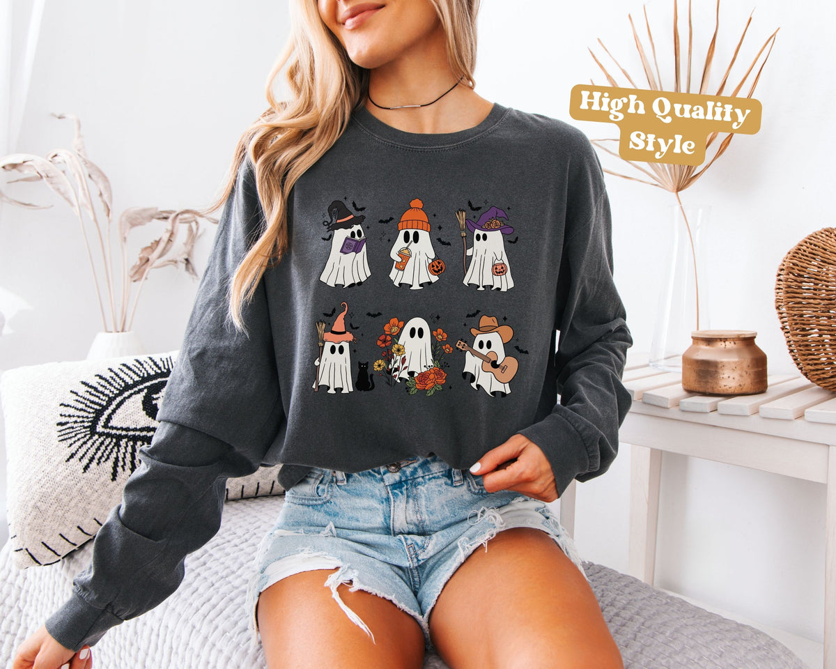 Halloween Ghost Cats Long Sleeve Tshirt | Fun Holiday original design Long Sleeve