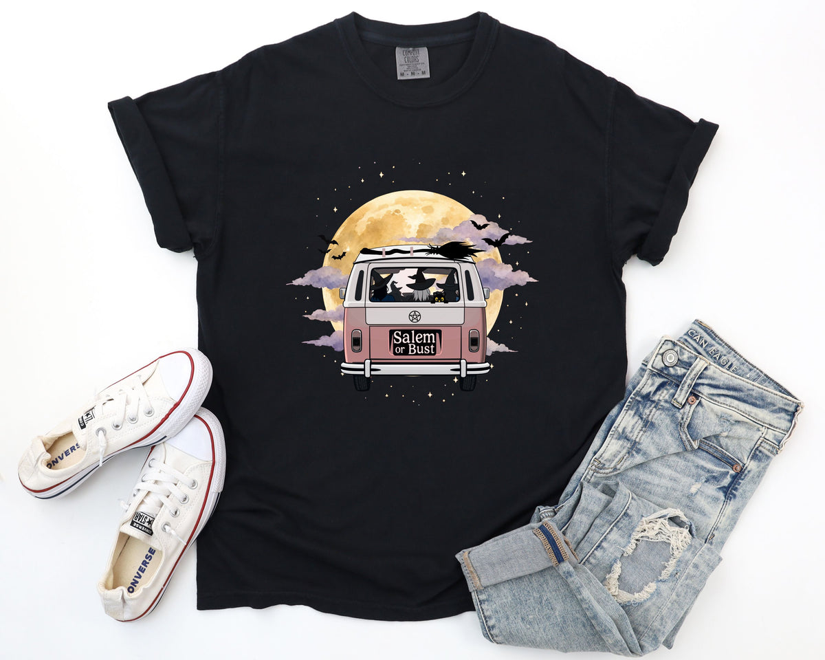 Witchy Halloween Vibes Tshirt | Hippie Bus Driving to the Full Moon Top
