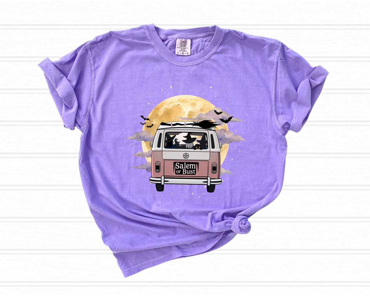 Witchy Halloween Vibes Tshirt | Hippie Bus Driving to the Full Moon Top